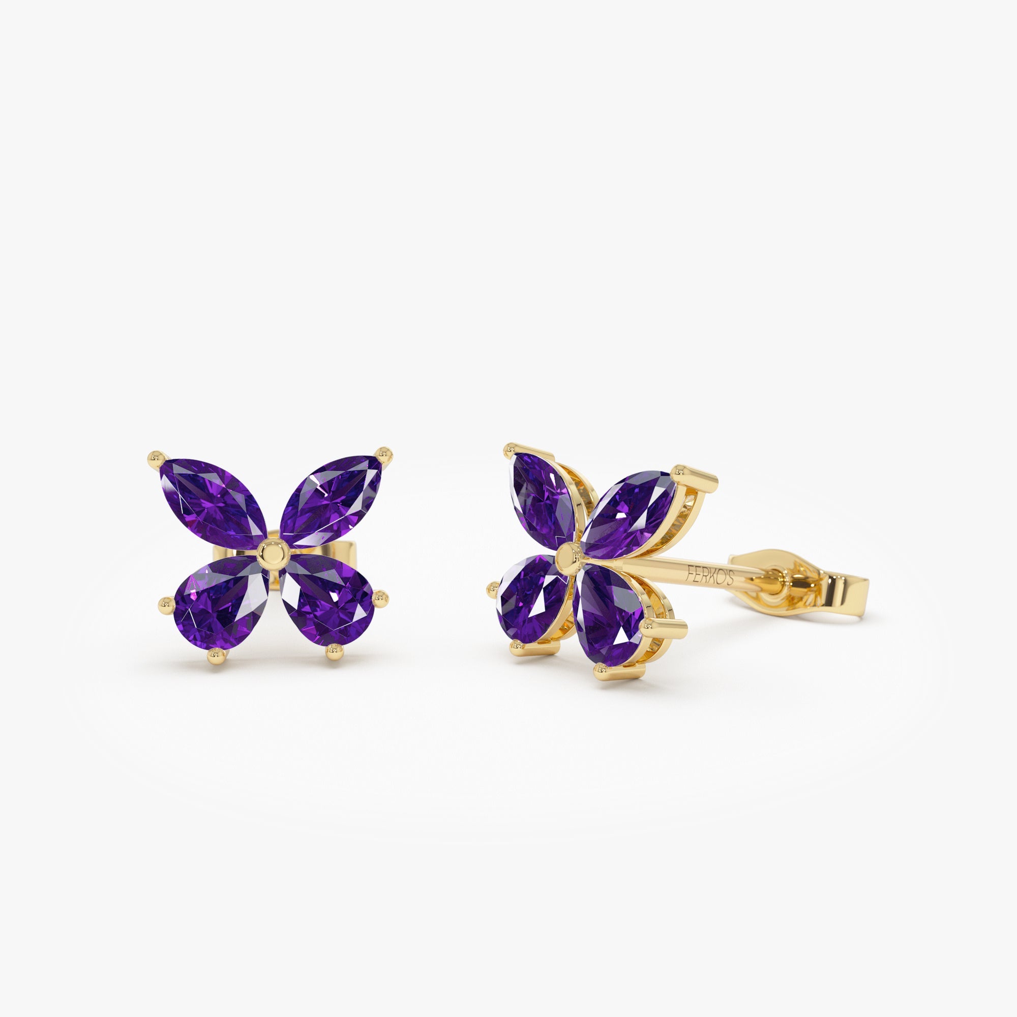 OBFJ0795 - 14K Amethyst Butterfly Stud Earrings 1
