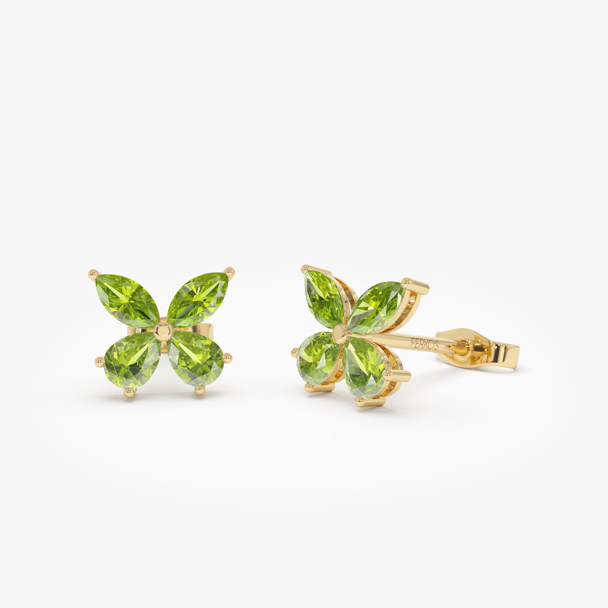 OBFJ0794 - 14K Peridot Butterfly Stud Earrings 1