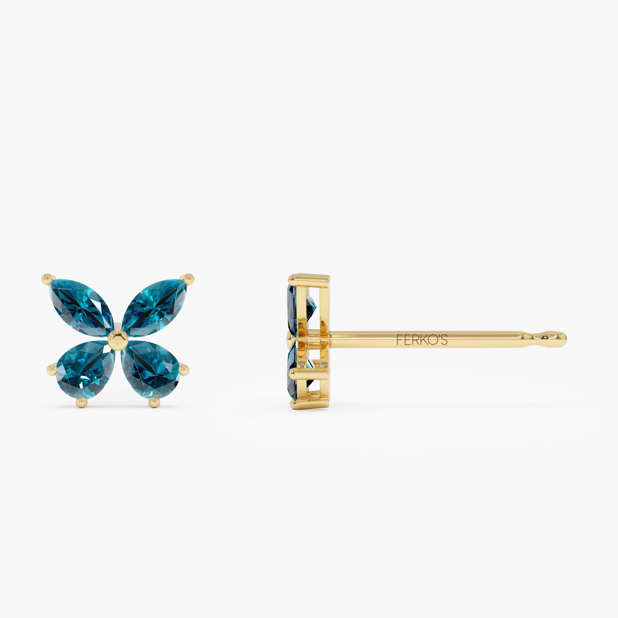 OBFJ0793 - 14K London Blue Topaz  Butterfly Stud Earrings 6