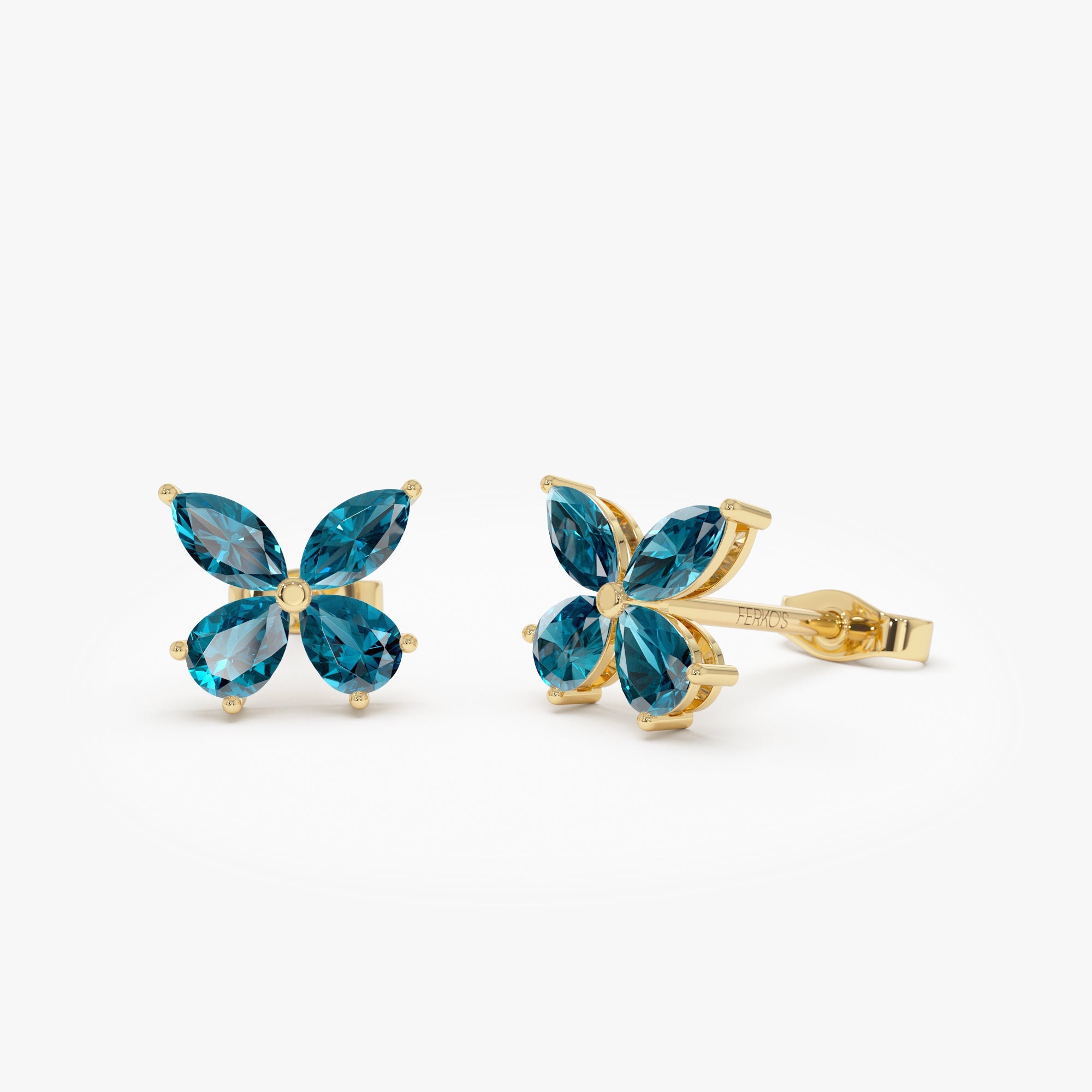 OBFJ0793 - 14K London Blue Topaz  Butterfly Stud Earrings 1