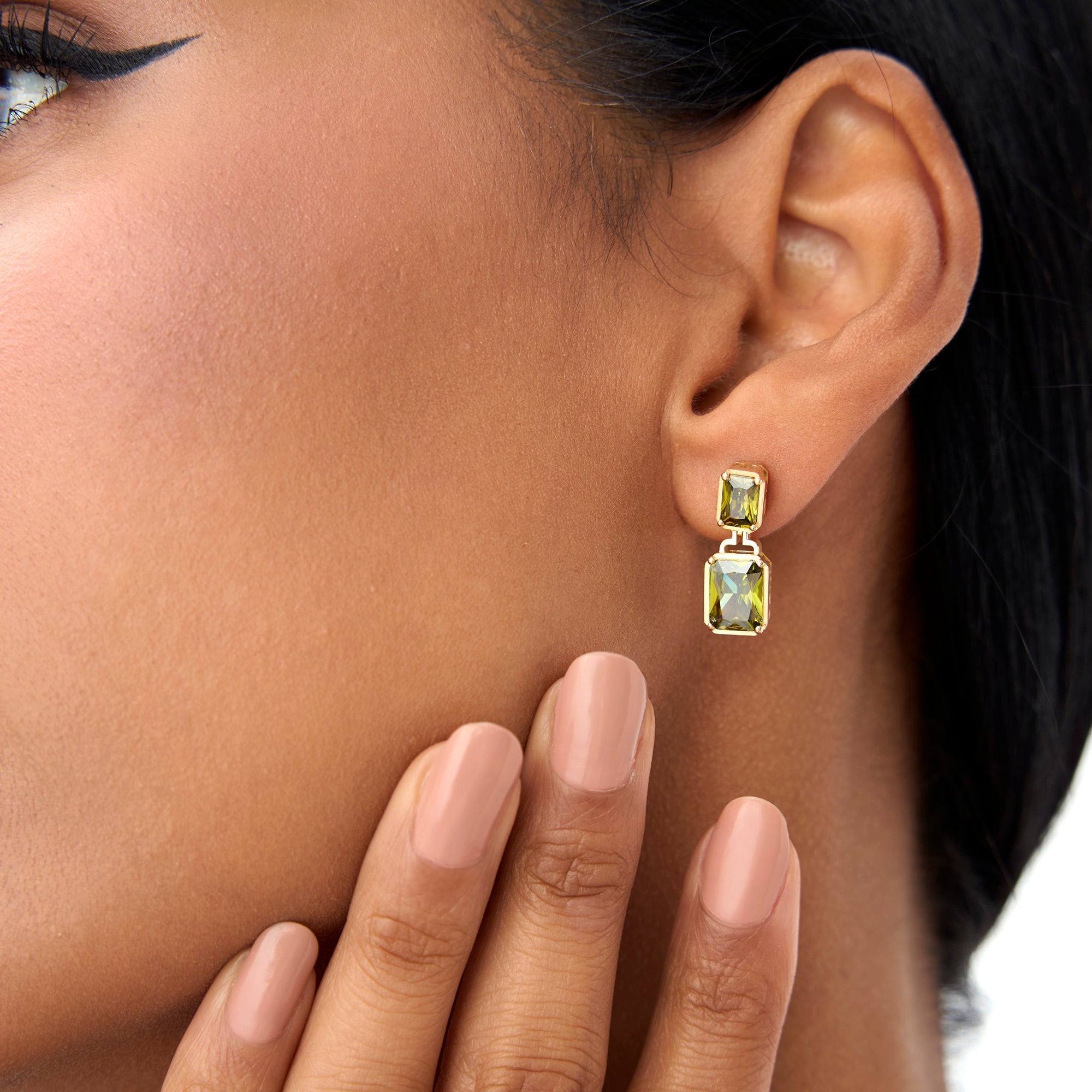OBFJ0806 - 14K Emerald Peridot Dangle Drop Earrings 2