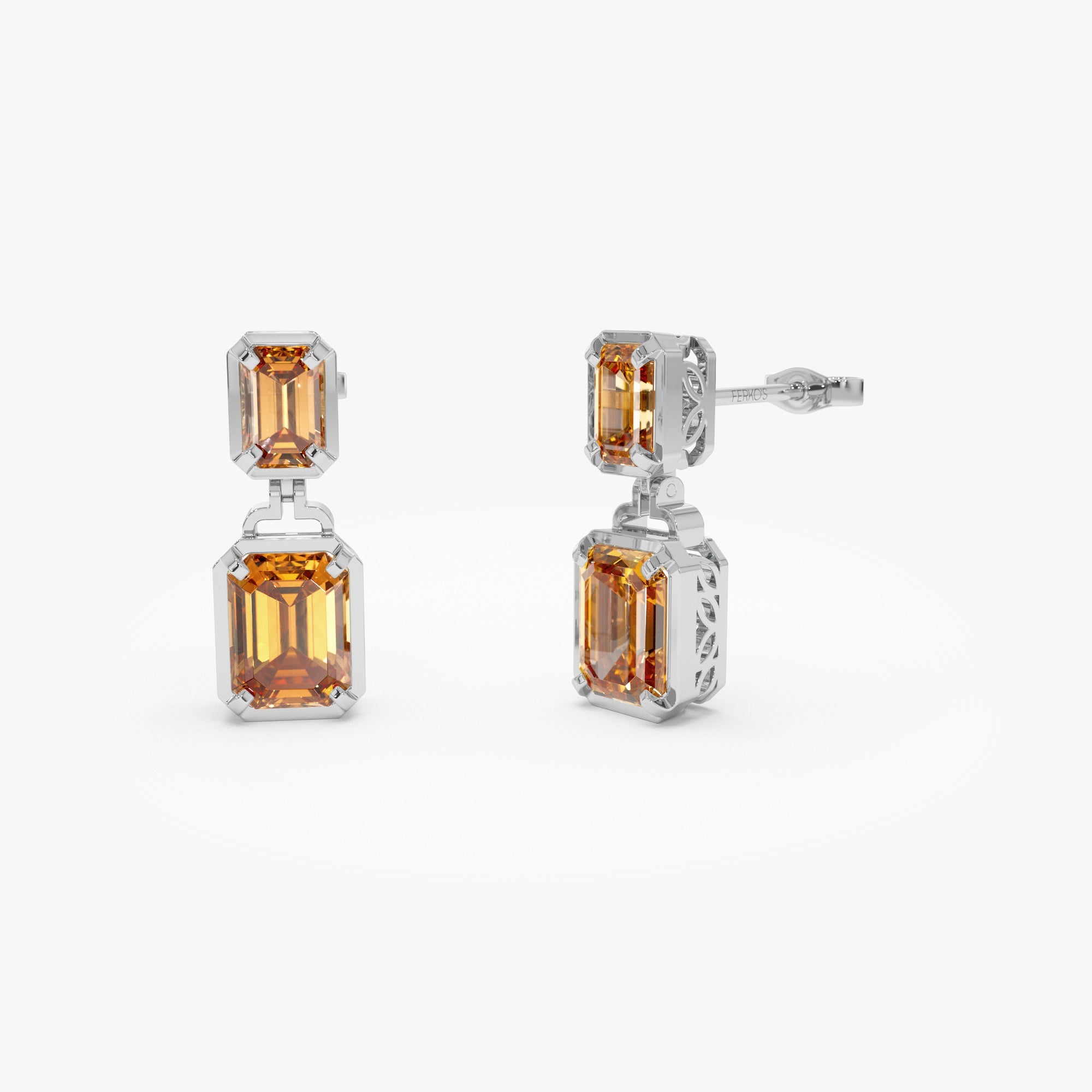 OBFJ0809 - 14K Emerald Citrine Dangle Drop Earrings 3