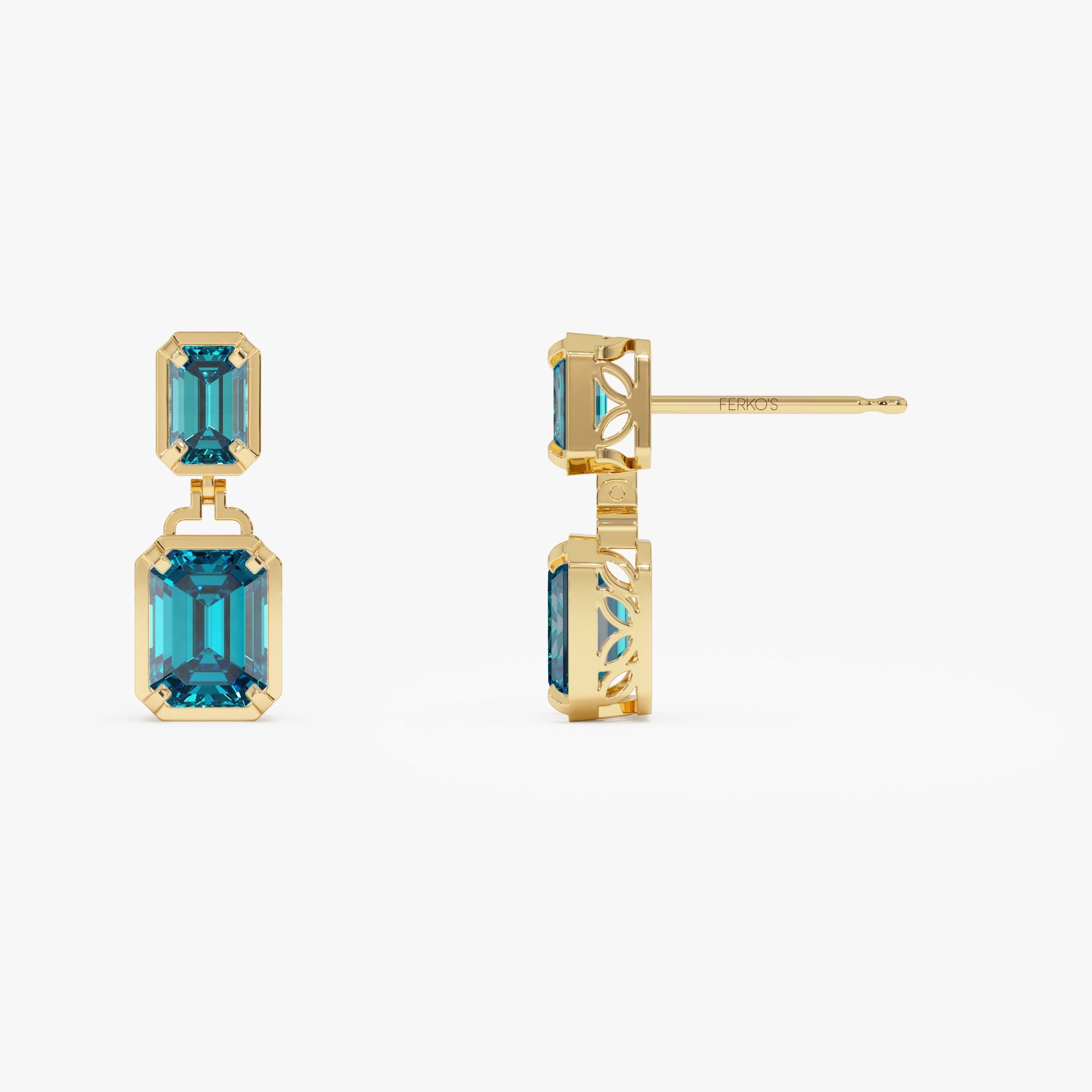 OBFJ0810 - 14K Emerald London Blue Topaz Dangle Drop Earrings 7