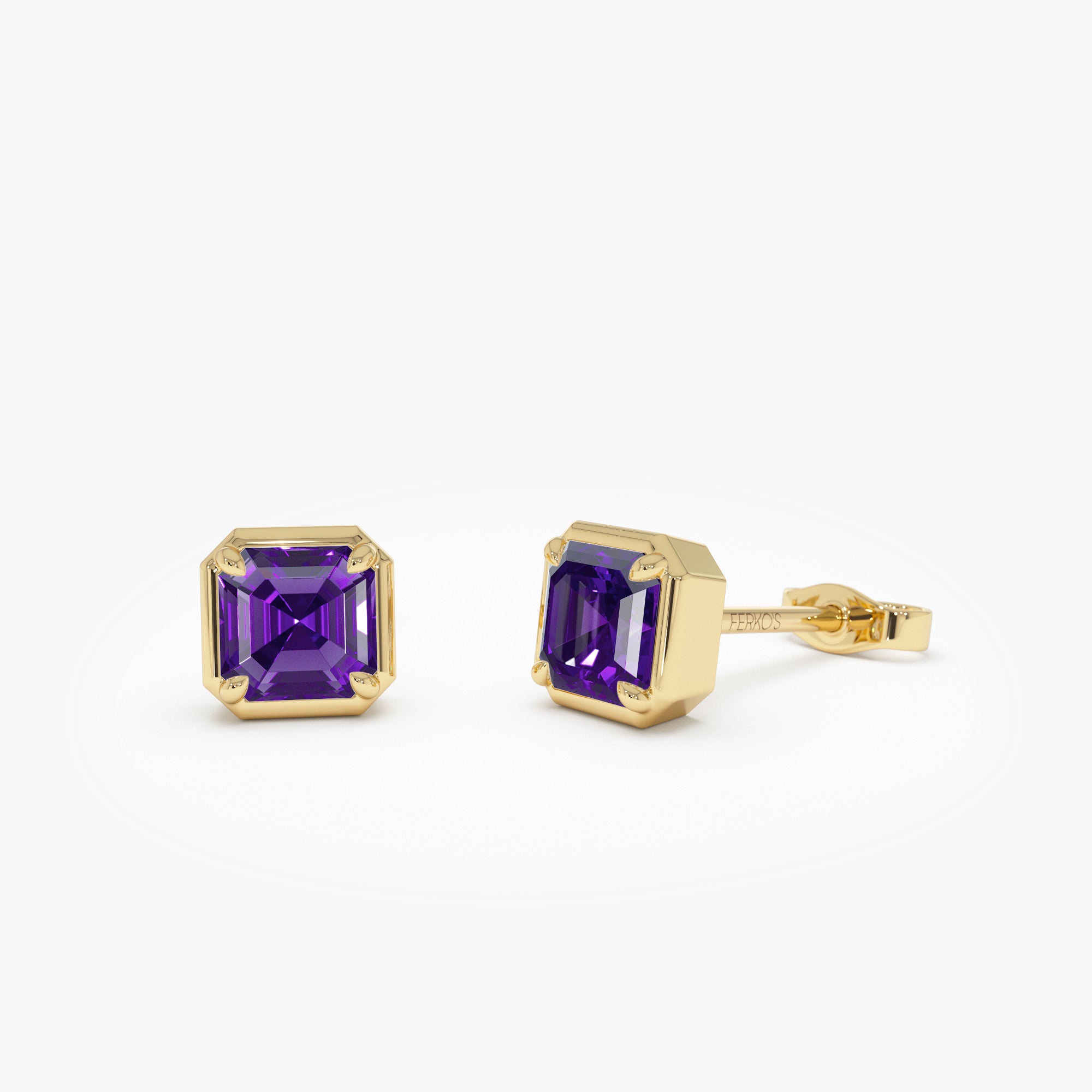 OBFJ0485 - 14K Asscher Cut Amethyst Stud Earrings 1