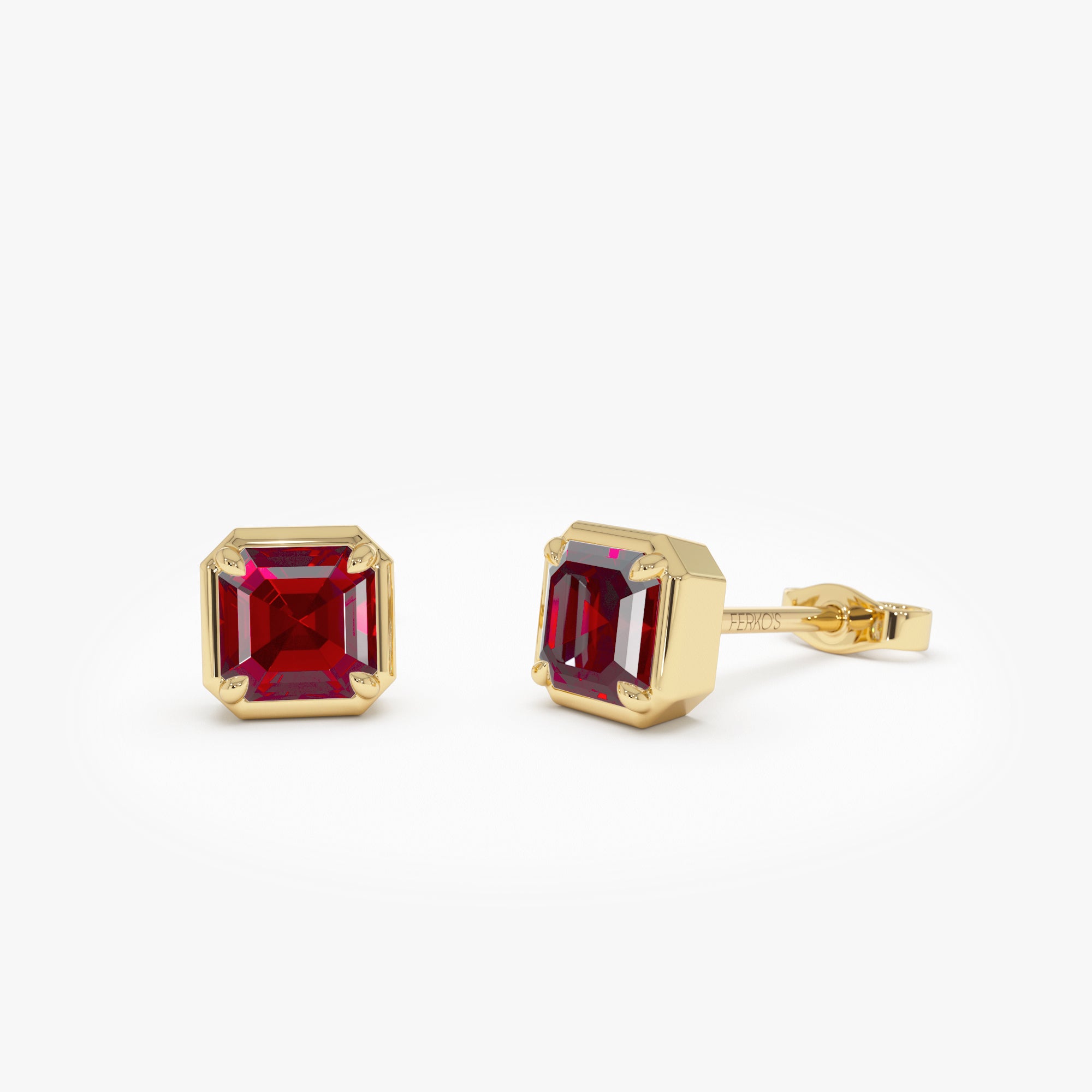 OBFJ0483 - 14K Asscher Cut Garnet Stud Earrings 1