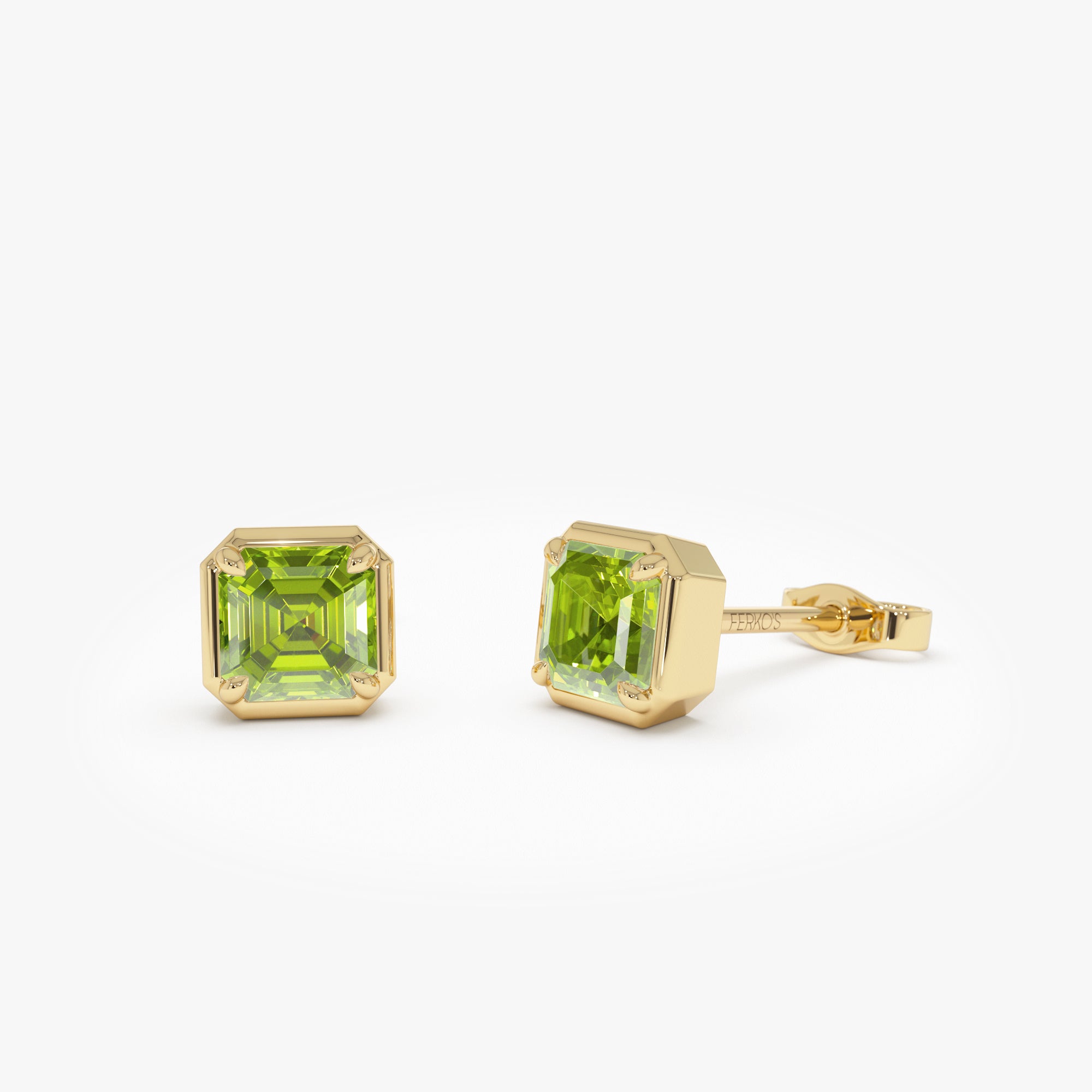 OBFJ0482 - 14K Asscher Cut Peridot Stud Earrings 1