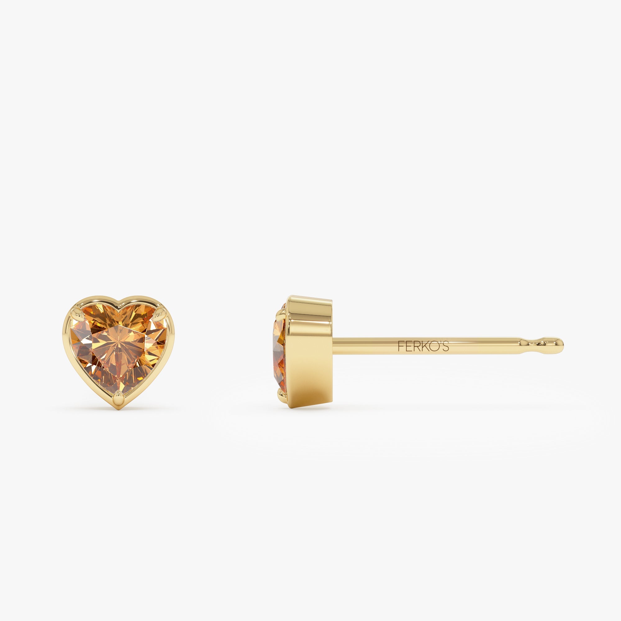 OBFJ0489 - 14K Heart Shaped Citrine Stud Earrings 4
