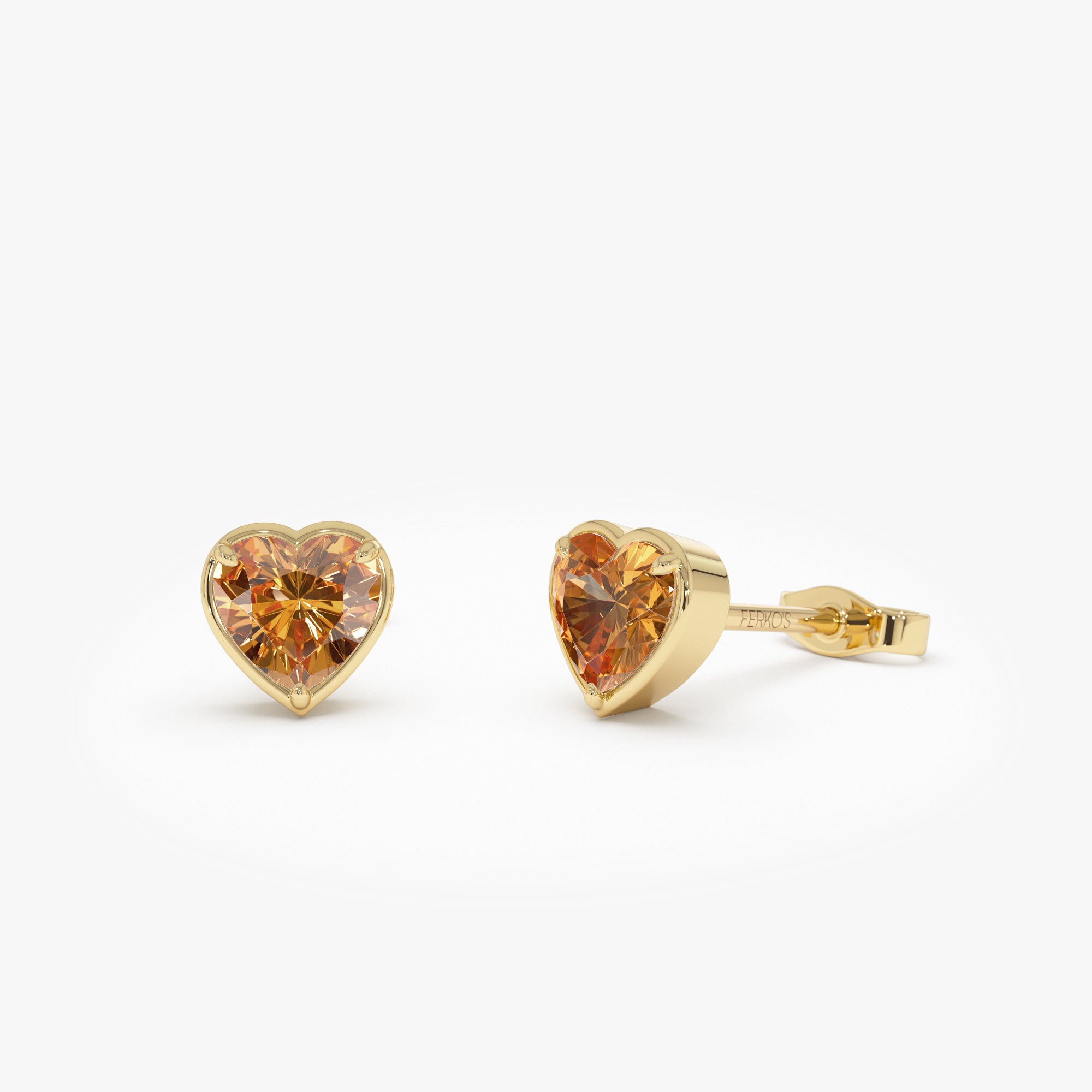 OBFJ0489 - 14K Heart Shaped Citrine Stud Earrings 1
