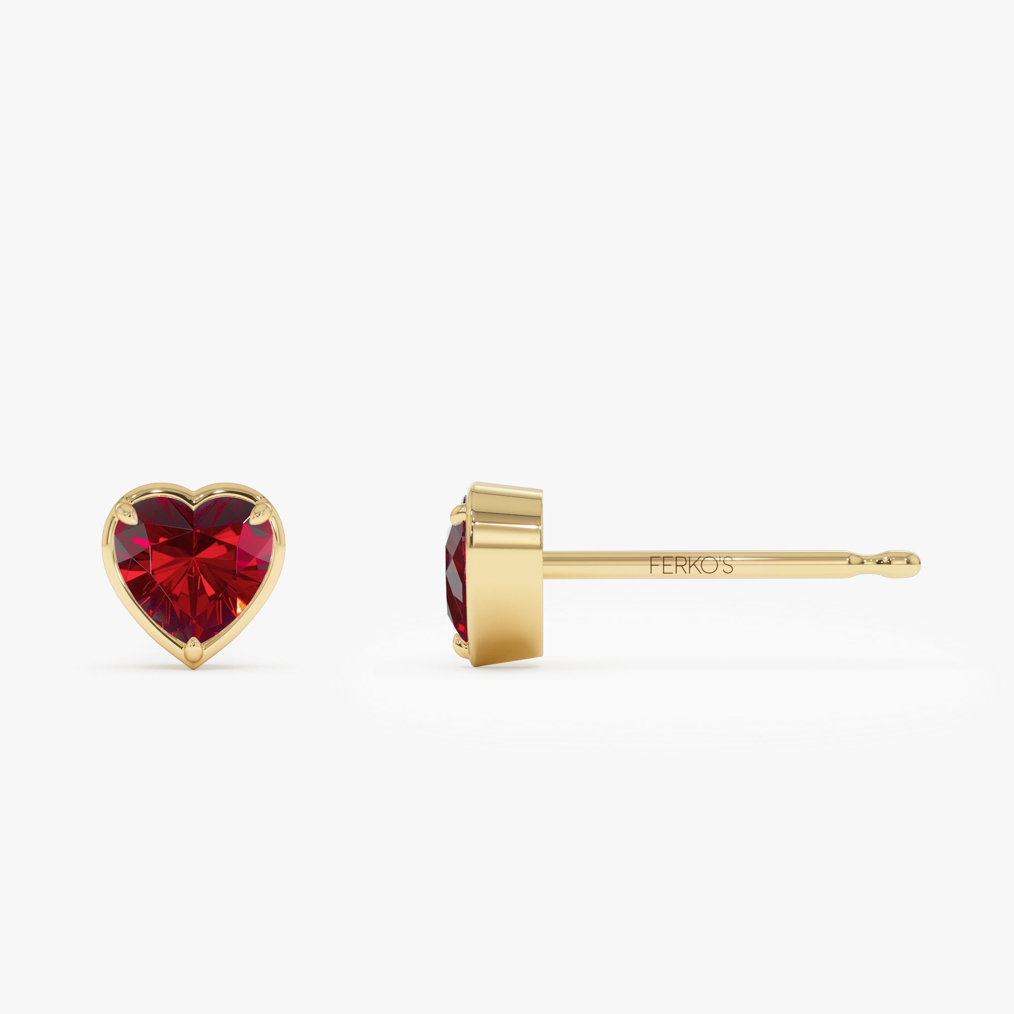 OBFJ0488 - 14K Heart Shaped Garnet Stud Earrings 4