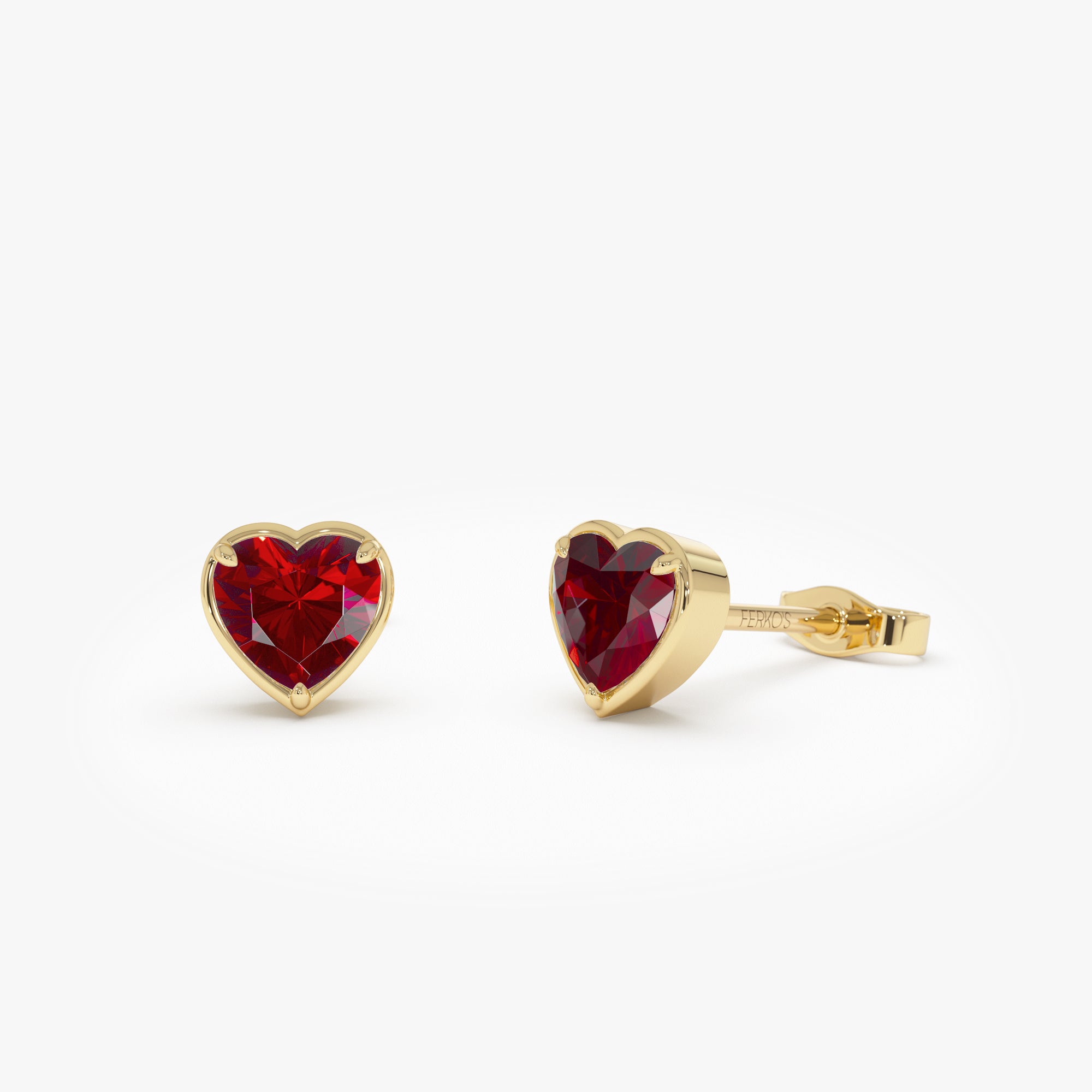 OBFJ0488 - 14K Heart Shaped Garnet Stud Earrings 1