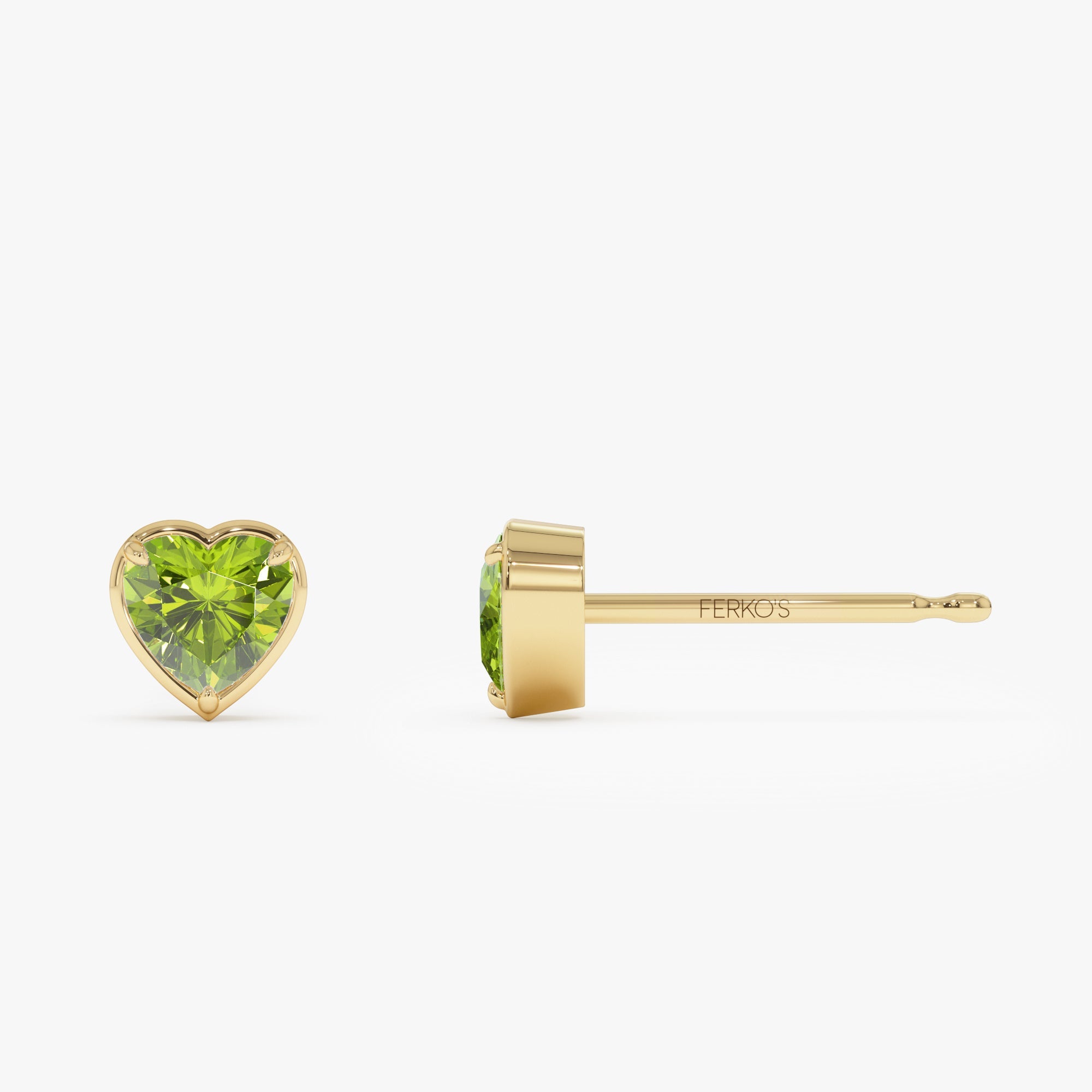 OBFJ0487 - 14K Heart Shaped Peridot Stud Earrings 5