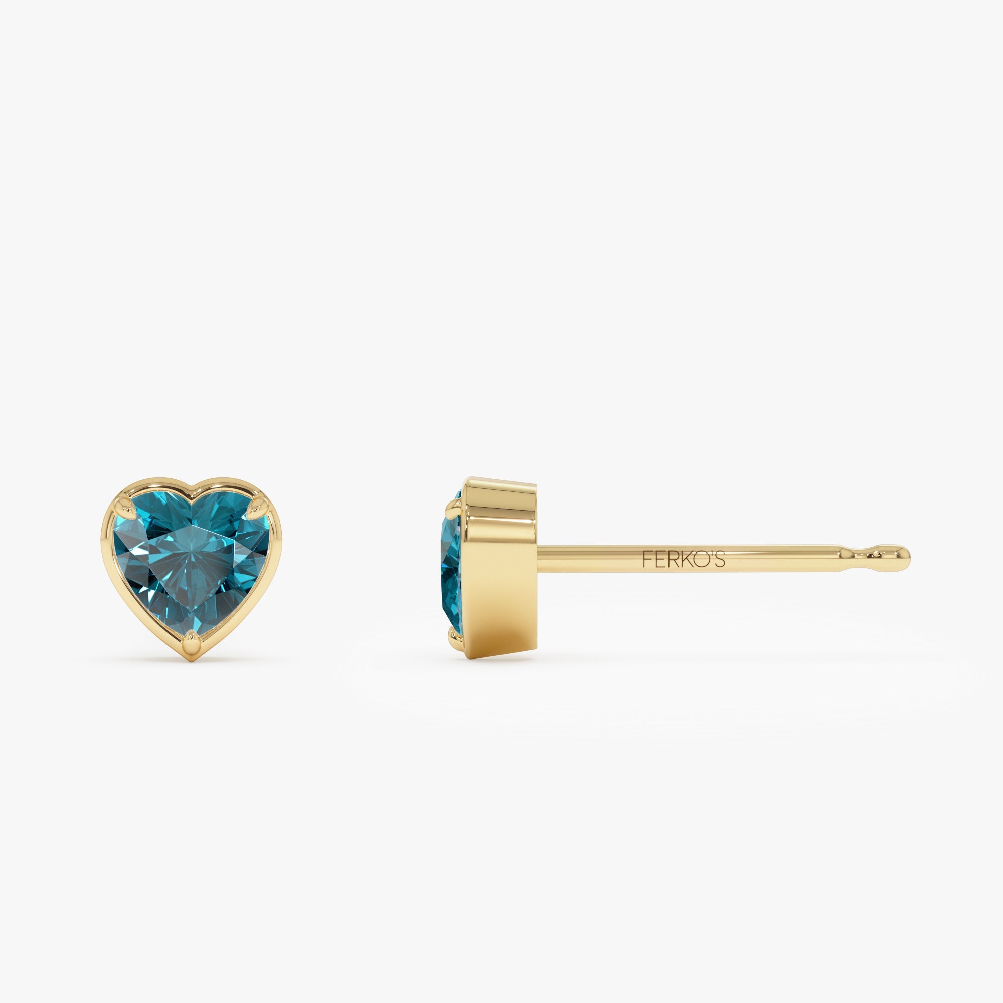 OBFJ0486 - 14K Heart Shaped London Blue Topaz Stud Earrings 7