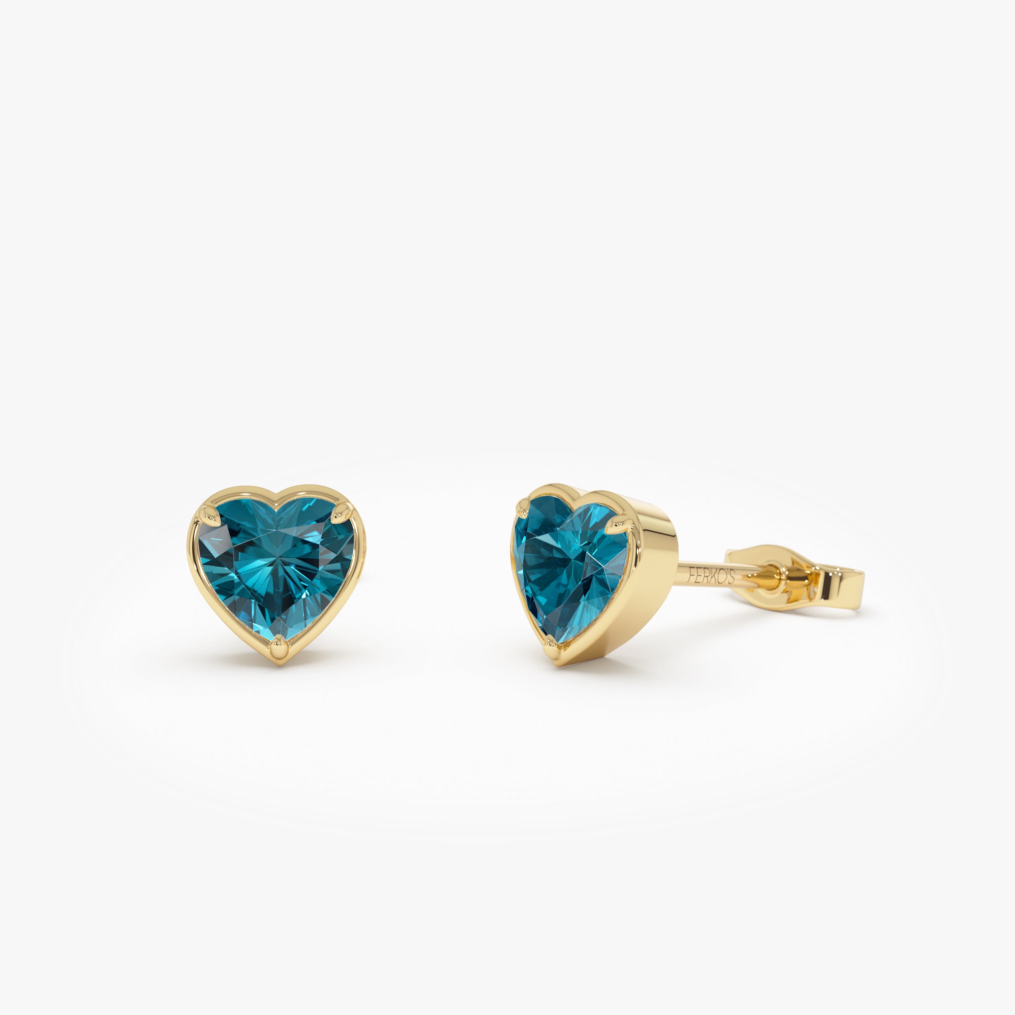 OBFJ0486 - 14K Heart Shaped London Blue Topaz Stud Earrings 1