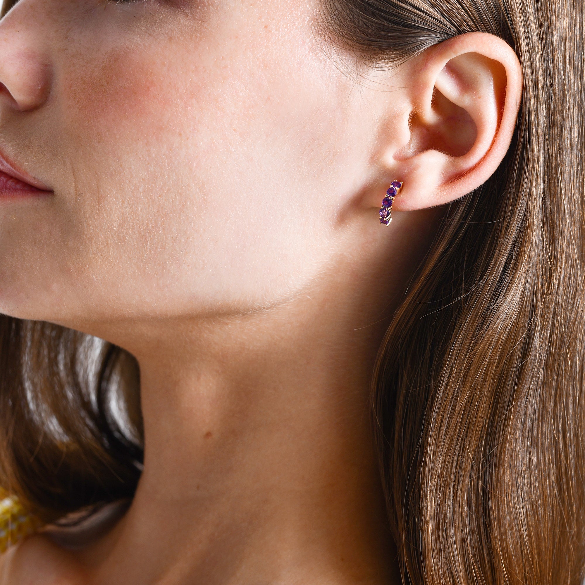 OBFJ0495 - 14K Prong Set Amethyst Half Hoops 3