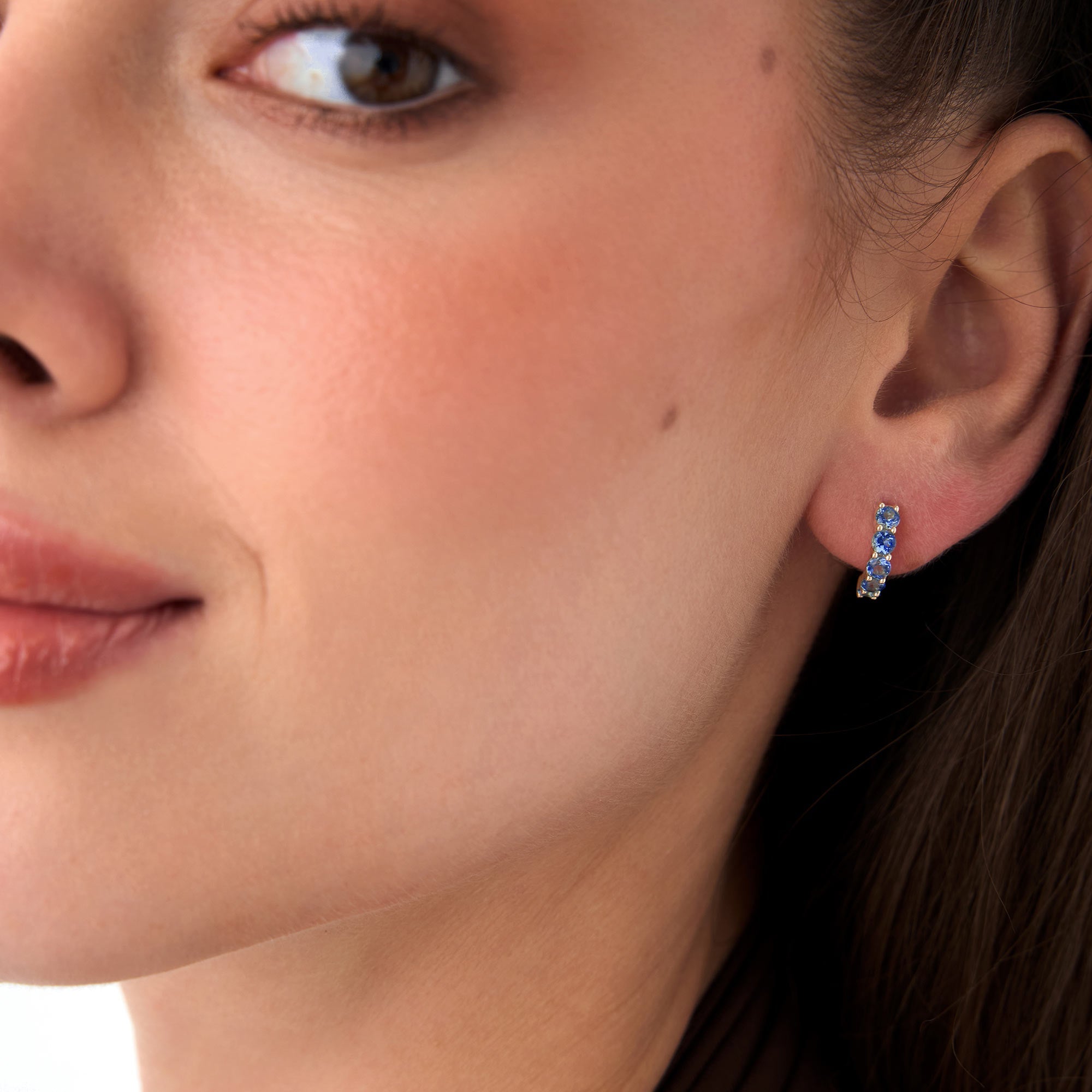 OBFJ0491 - 14K Prong Set London Blue Topaz Half Hoops 5