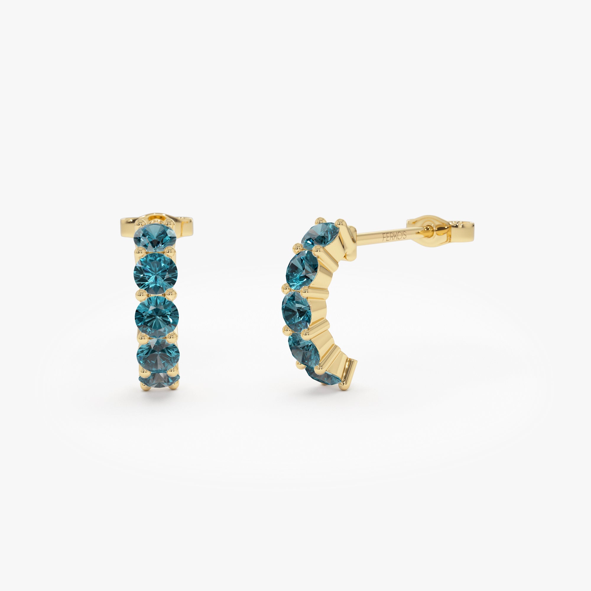 OBFJ0491 - 14K Prong Set London Blue Topaz Half Hoops 1