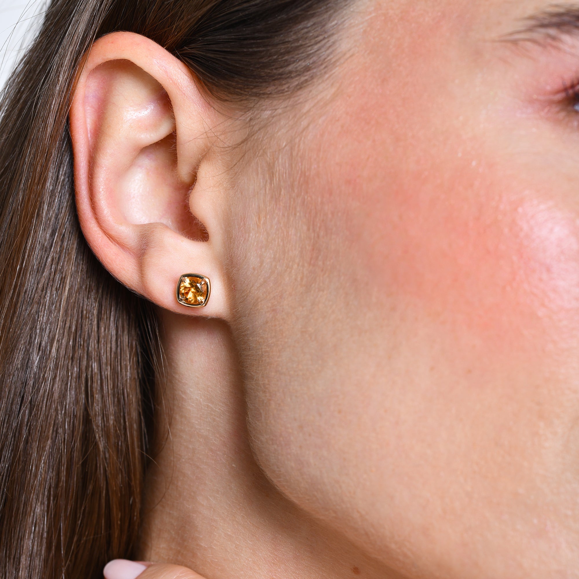 OBFJ0499 - 14K Cushion Shaped Round Citrine Stud Earrings 2