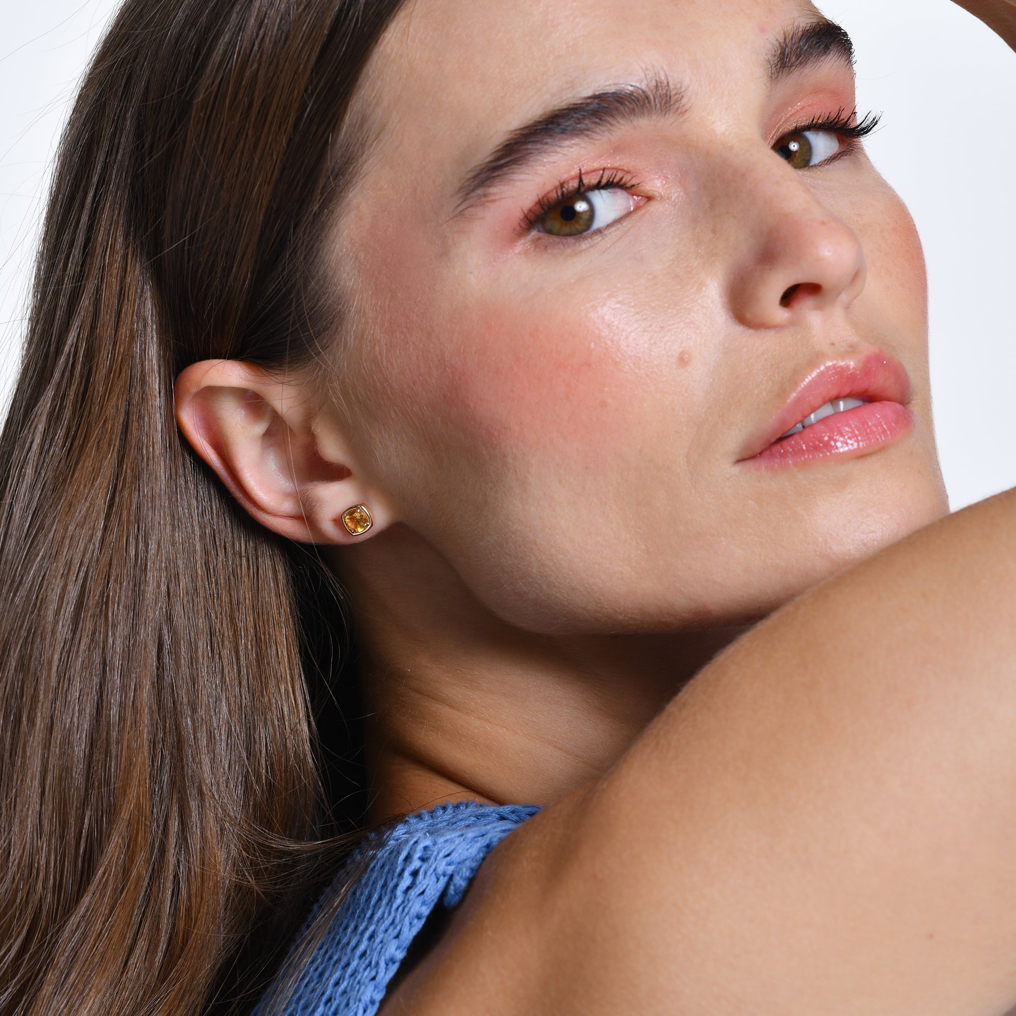 OBFJ0499 - 14K Cushion Shaped Round Citrine Stud Earrings 3