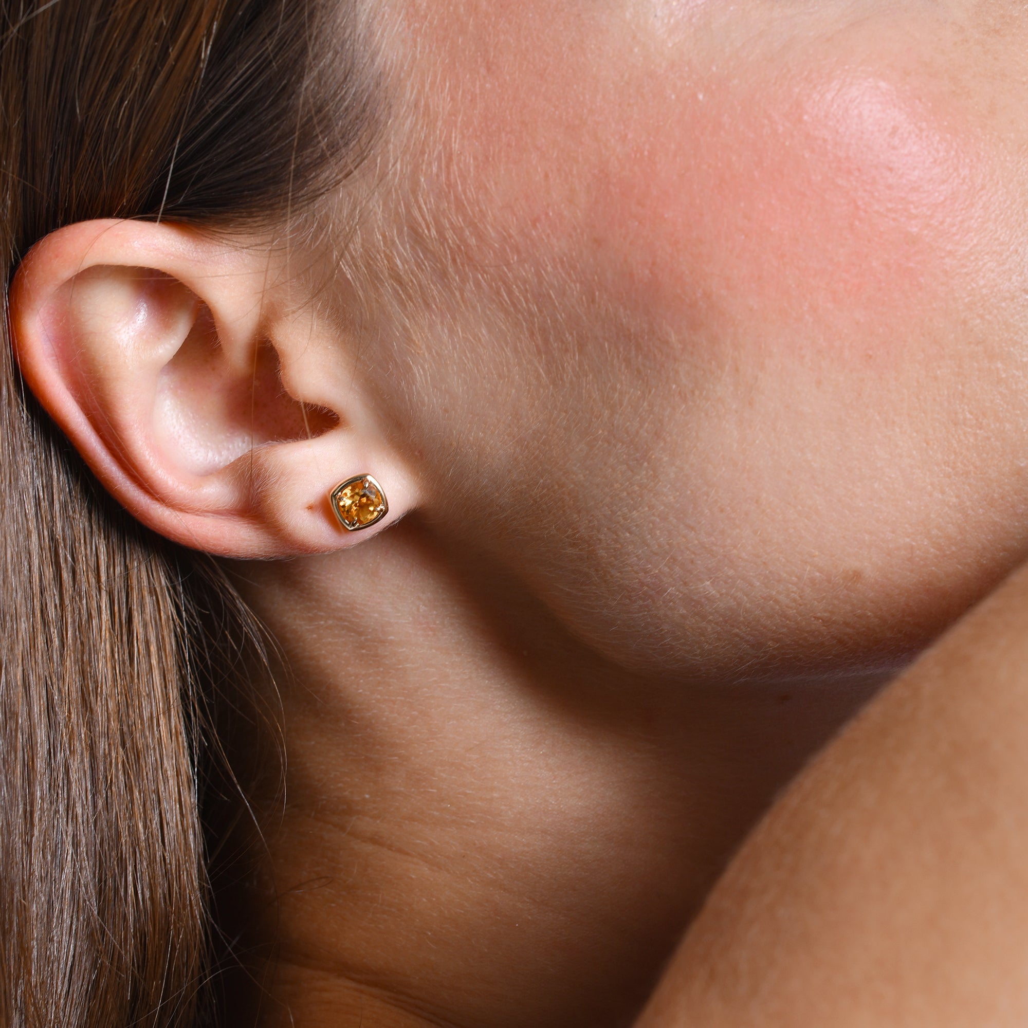 OBFJ0499 - 14K Cushion Shaped Round Citrine Stud Earrings 4