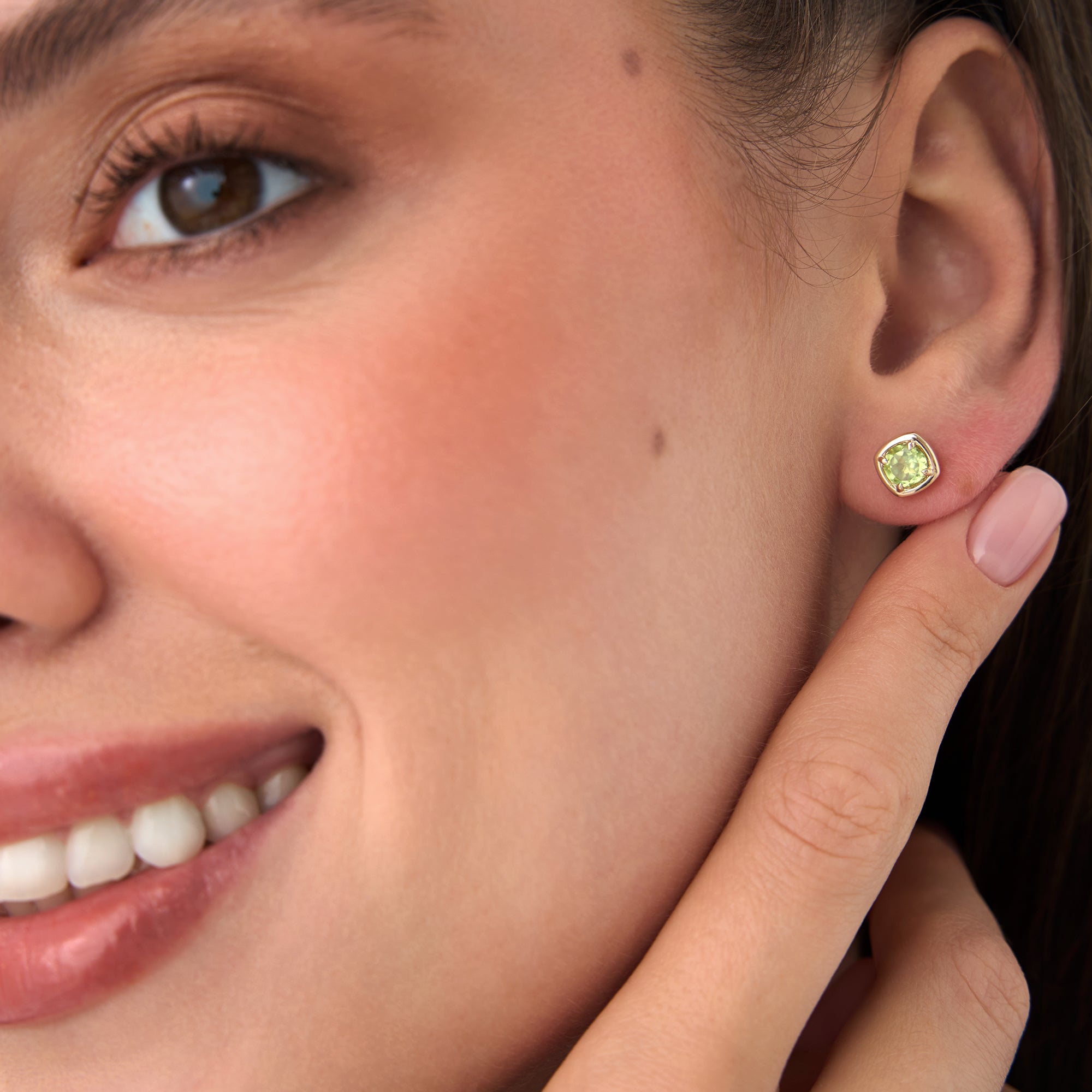 OBFJ0497 - 14K Cushion Shaped Round Peridot Stud Earrings 3