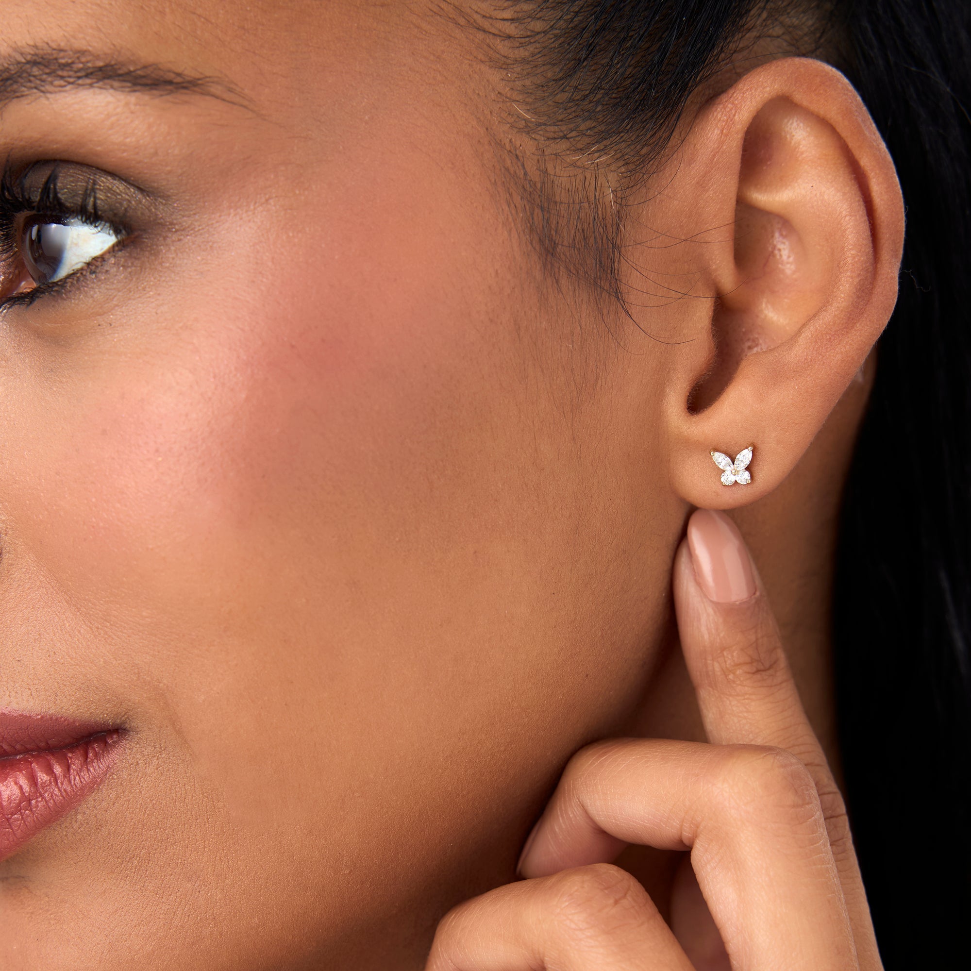 OBFJ0639 - 14k Marquise and Round Diamond Butterfly Studs 2