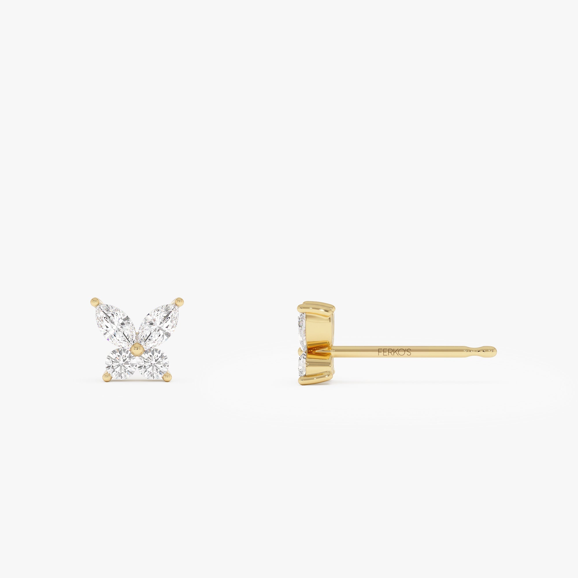 OBFJ0639 - 14k Marquise and Round Diamond Butterfly Studs 7
