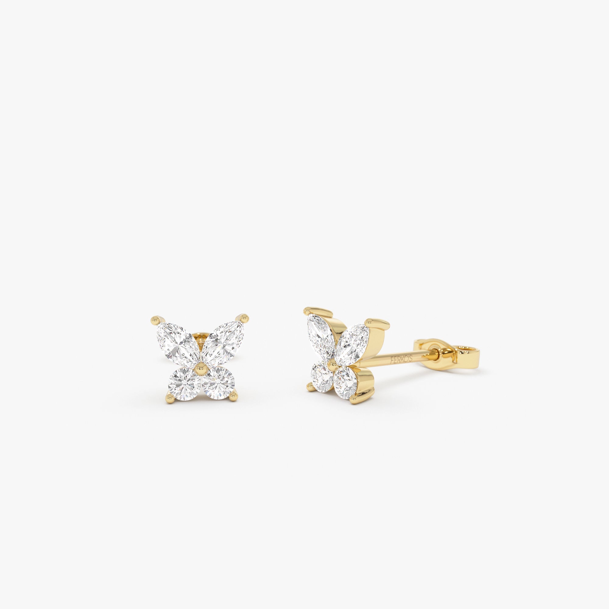 OBFJ0639 - 14k Marquise and Round Diamond Butterfly Studs 1
