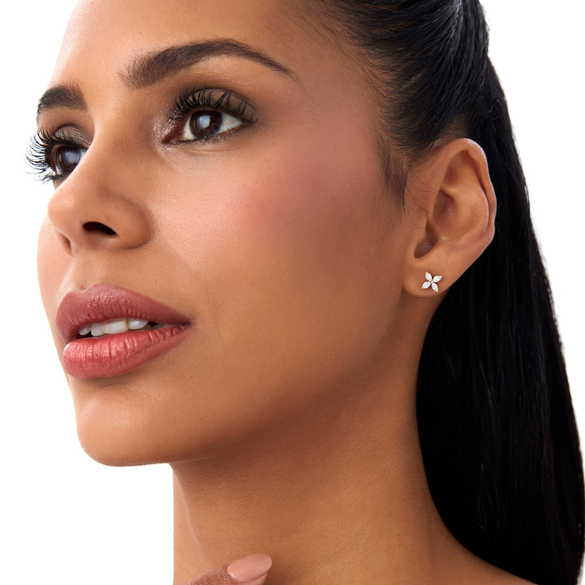 OBFJ0638 - 14k Marquise Diamond Cluster Studs 5