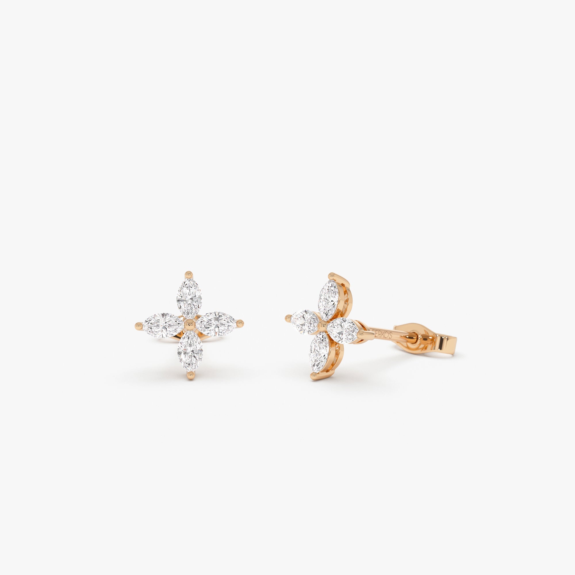 OBFJ0638 - 14k Marquise Diamond Cluster Studs 6