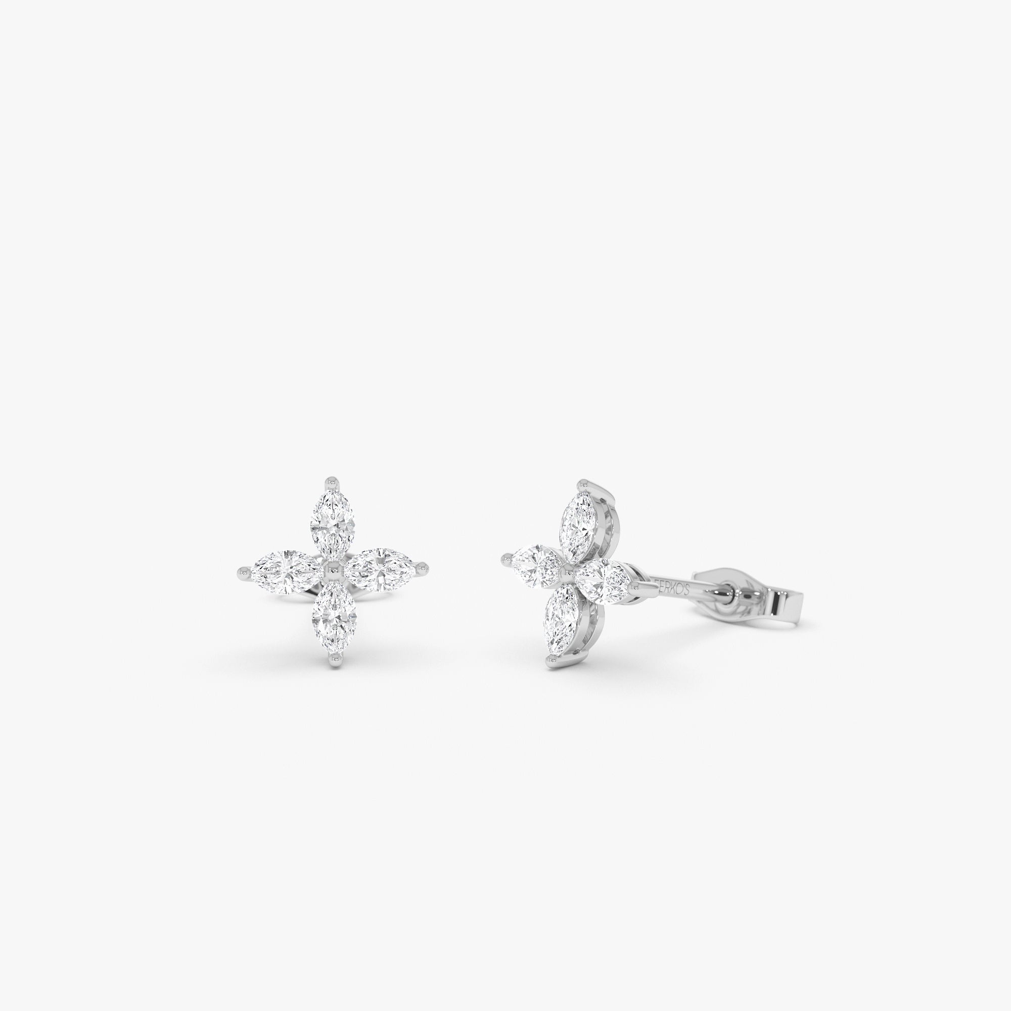 OBFJ0638 - 14k Marquise Diamond Cluster Studs 7
