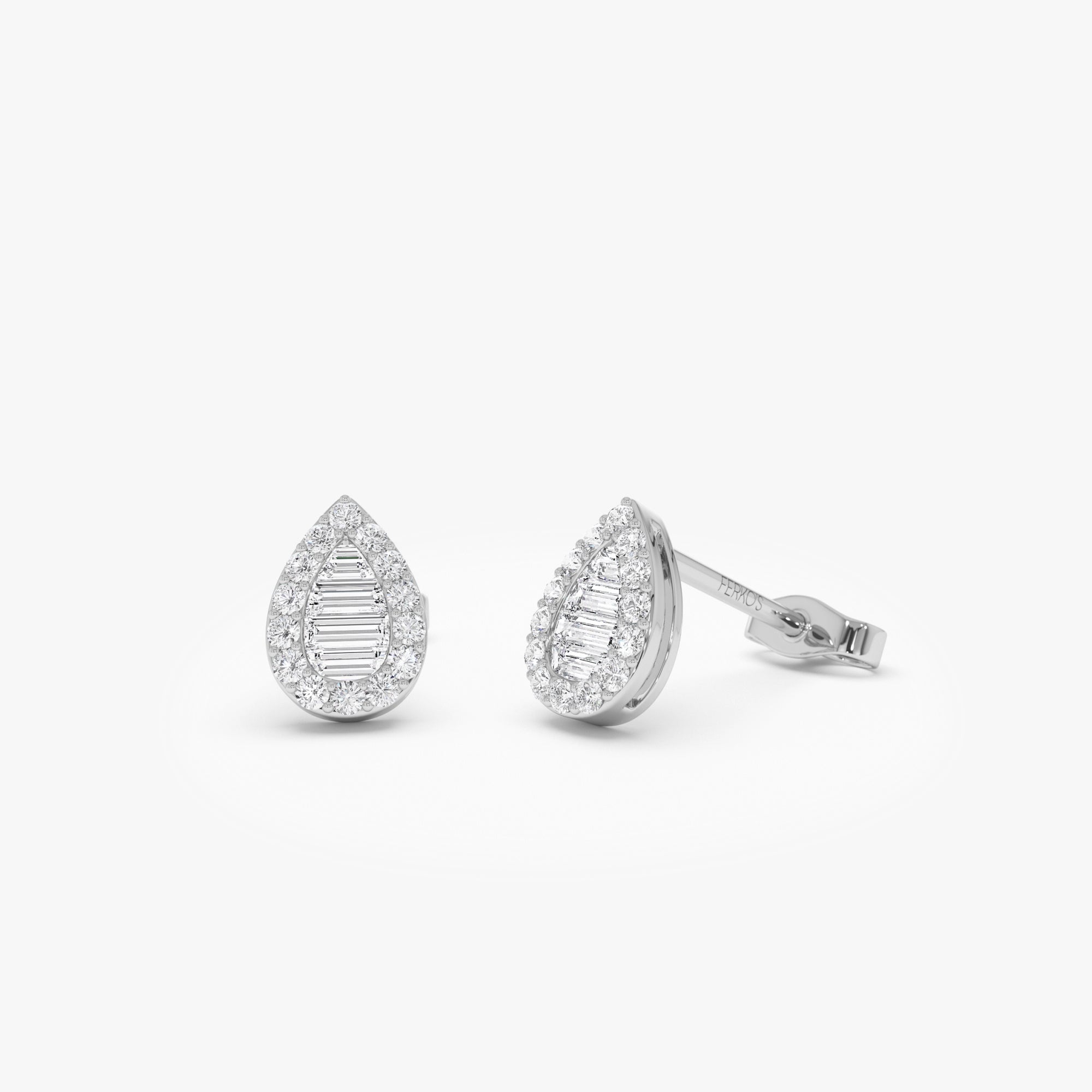 OBFJ0671 - 14k Baguette and Round Diamond Pear Studs 6