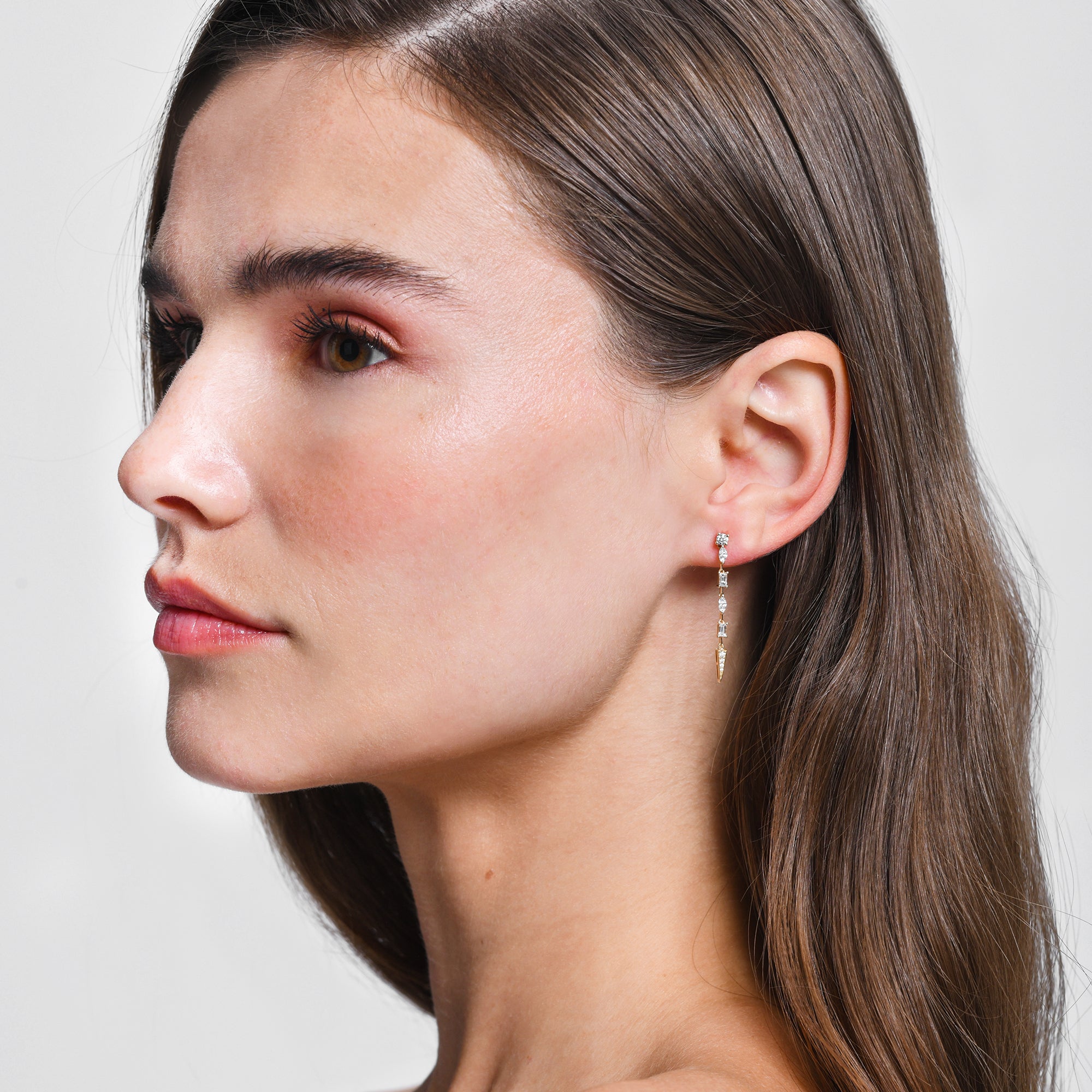 OBFJ0670 - 14k Diamond Linear Drop Earrings 3