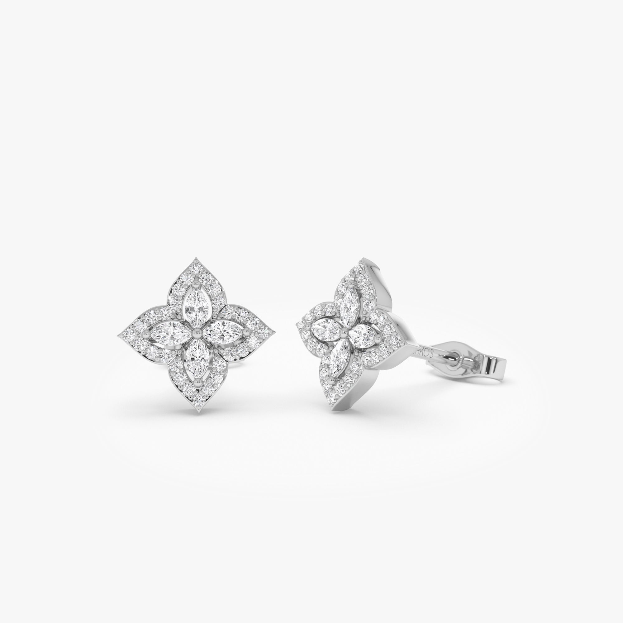 OBFJ0669 - 14k Diamond Petal Halo Stud Earrings 5