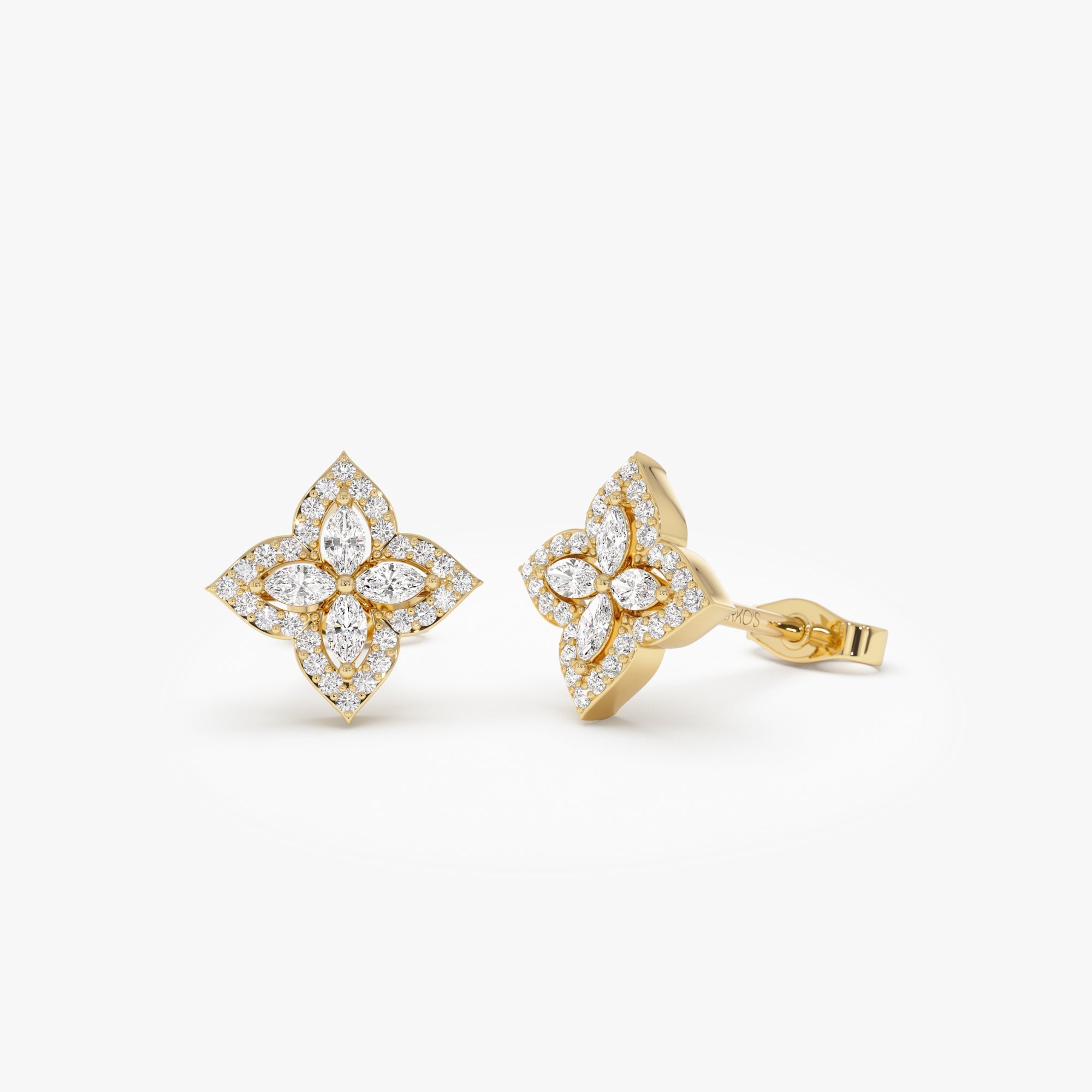 OBFJ0669 - 14k Diamond Petal Halo Stud Earrings 1