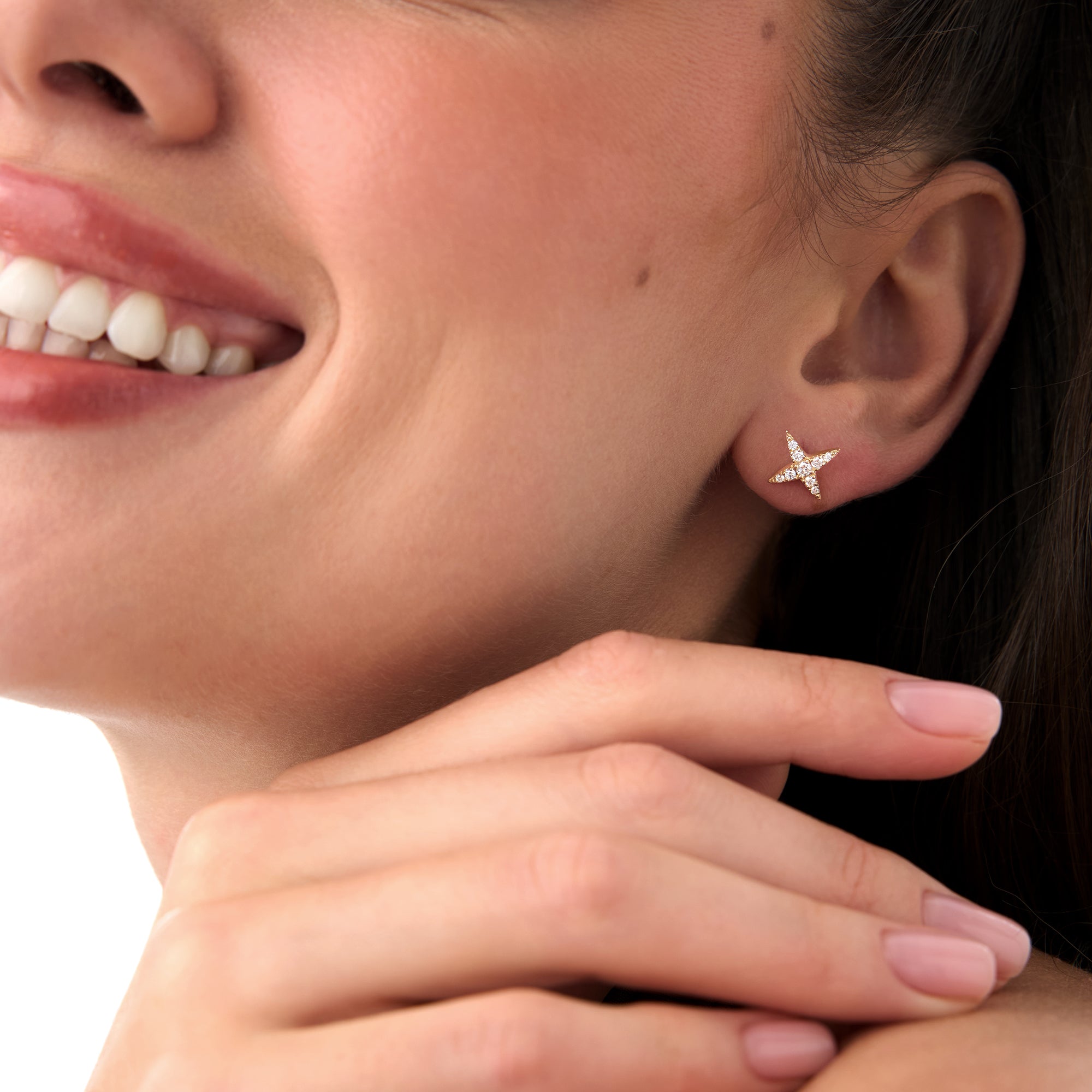 OBFJ0667 - 14k Diamond Cluster Star Stud Earrings 3