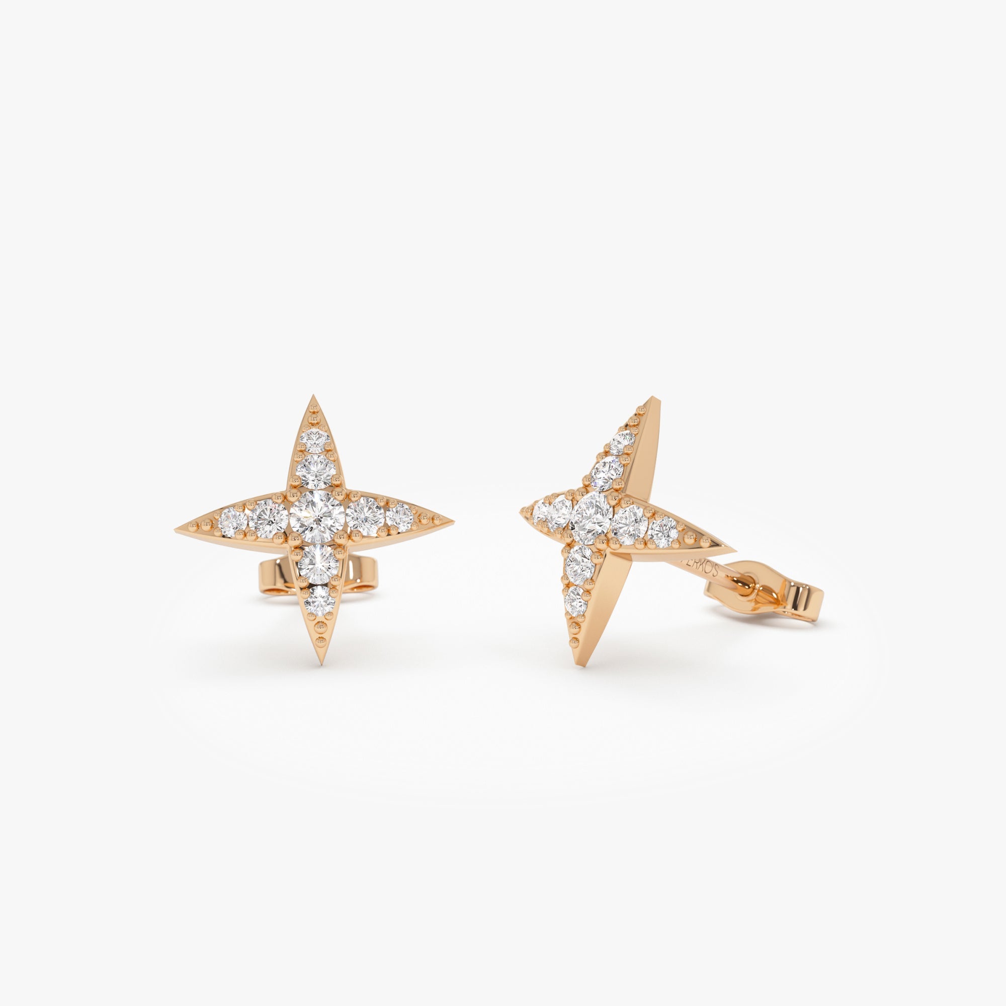 OBFJ0667 - 14k Diamond Cluster Star Stud Earrings 5