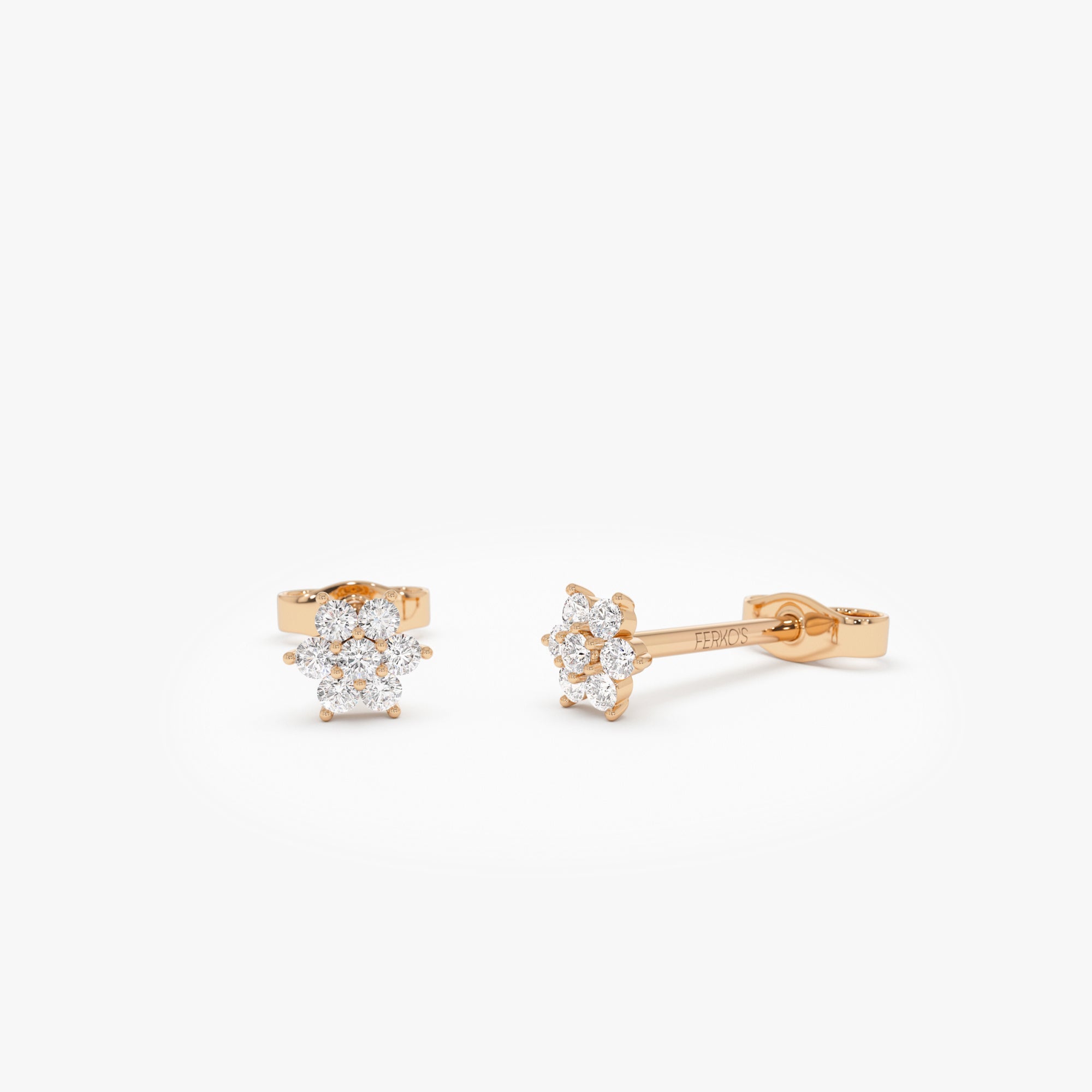 OBFJ0666 - 14k Diamond Floral Cluster Stud Earrings 6