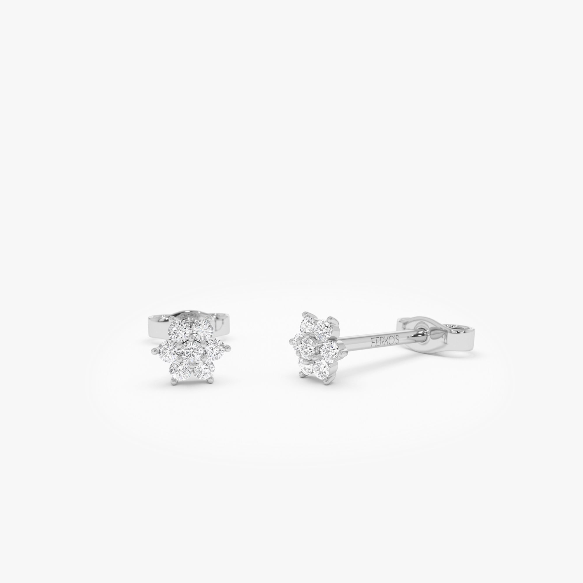 OBFJ0666 - 14k Diamond Floral Cluster Stud Earrings 5