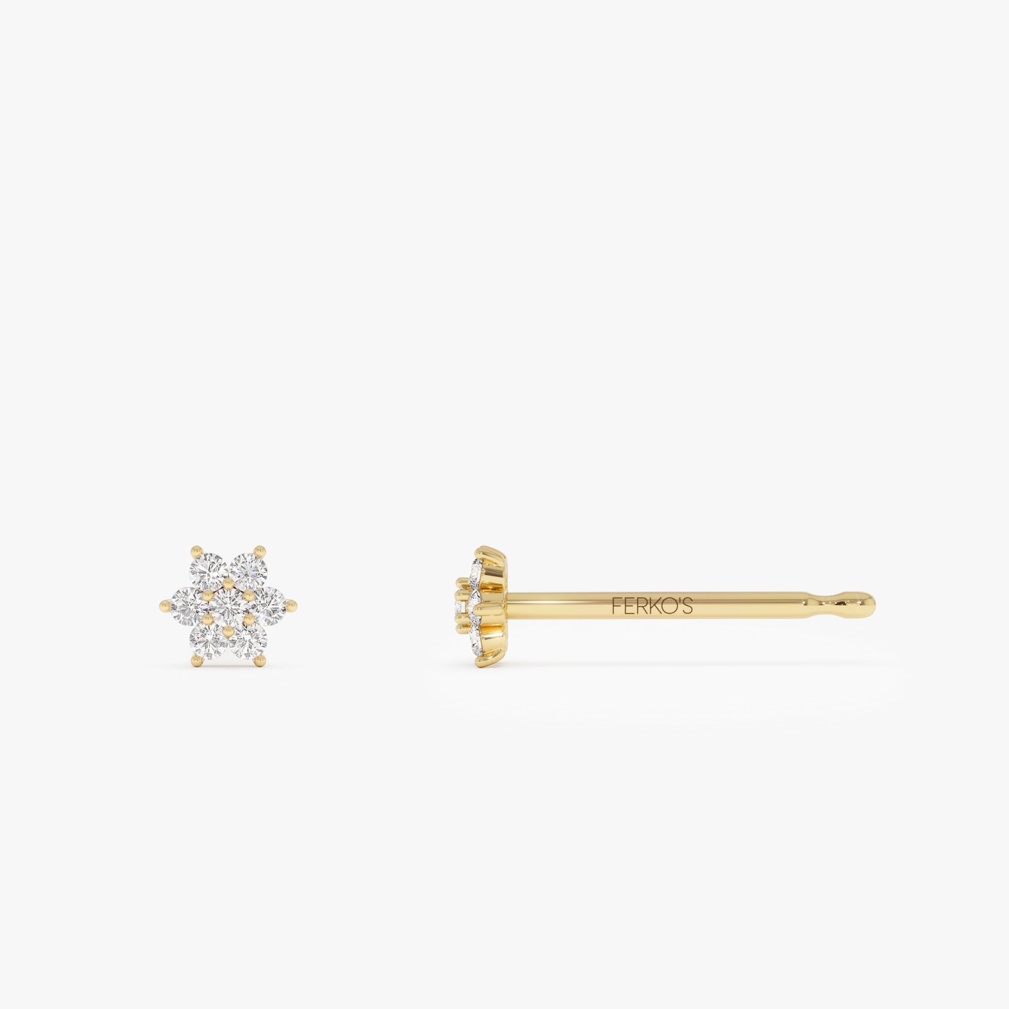 OBFJ0666 - 14k Diamond Floral Cluster Stud Earrings 7