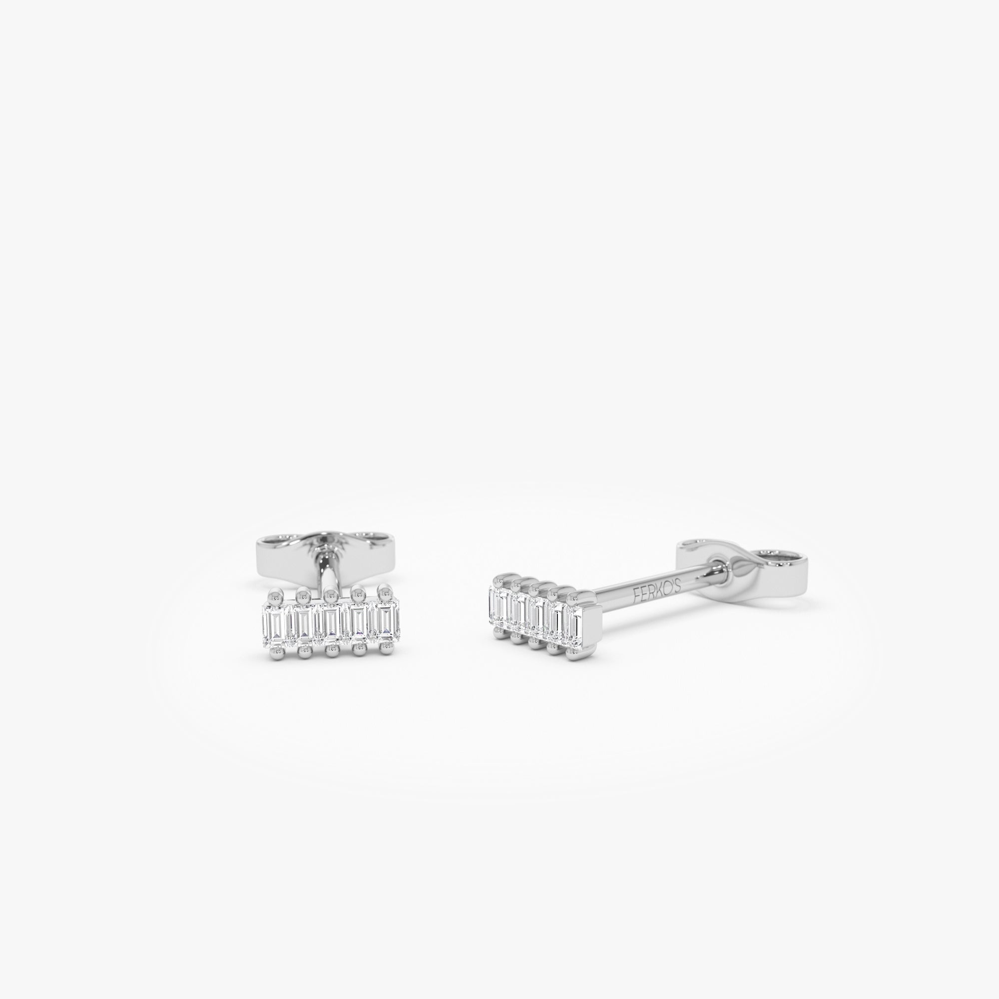 OBFJ0665 - 14k Diamond Baguette Bar Stud Earrings 6