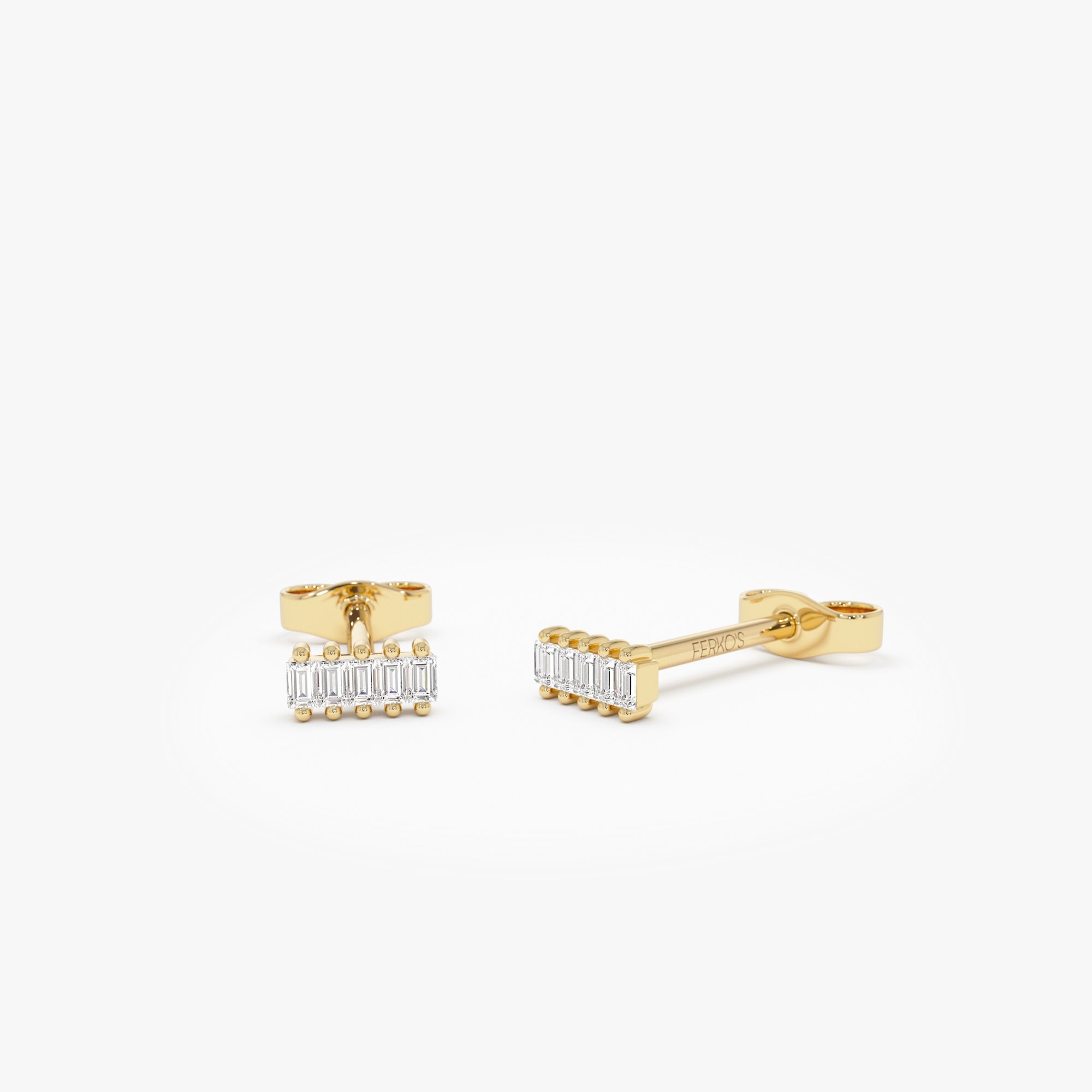 OBFJ0665 - 14k Diamond Baguette Bar Stud Earrings 1