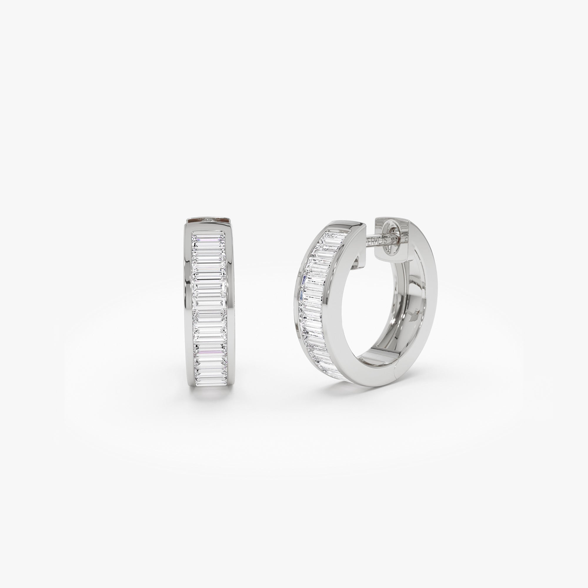 OBFJ0546 - 14k Channel Set Baguette Diamond Hoop Earrings 7