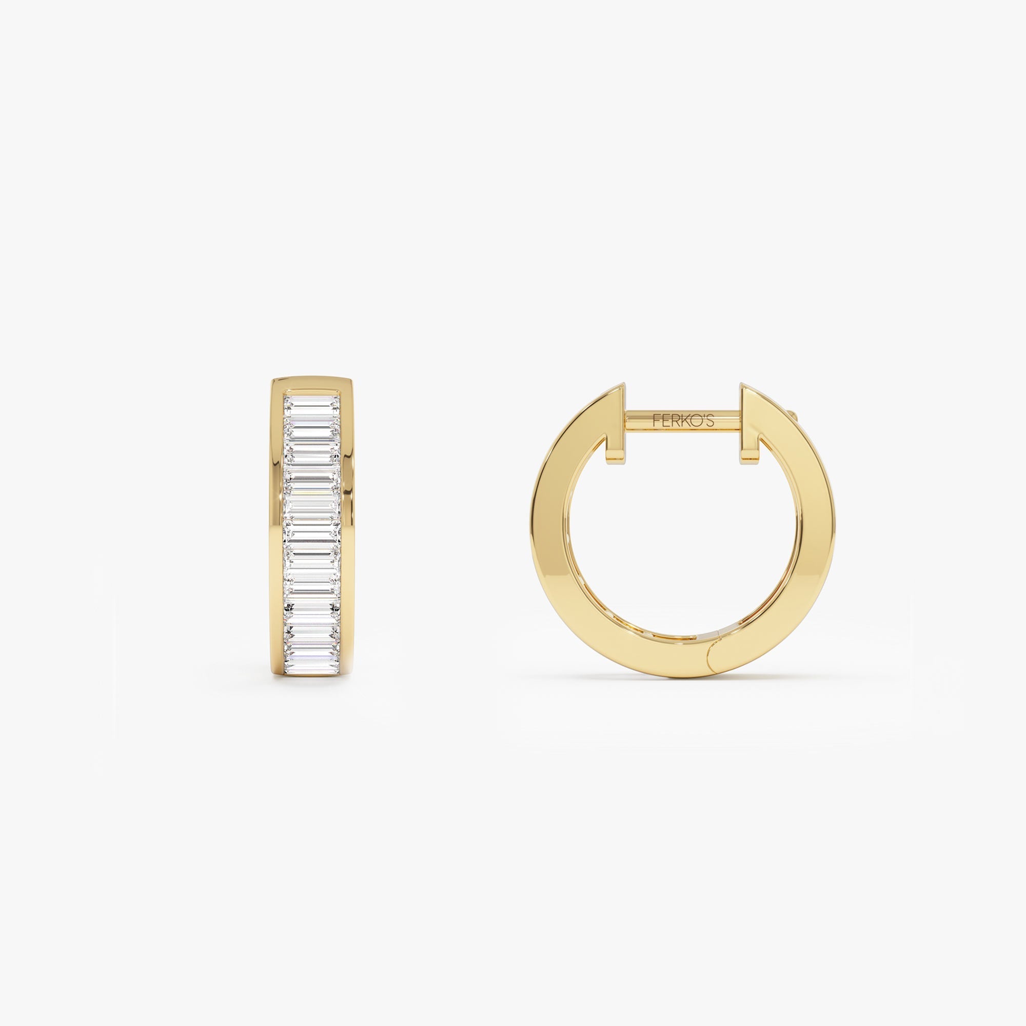 OBFJ0546 - 14k Channel Set Baguette Diamond Hoop Earrings 8