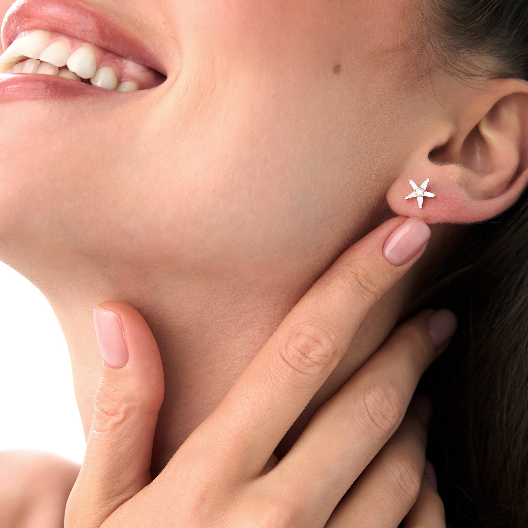 OBFJ0658 - 14k Baguette Diamond Star Earrings 4