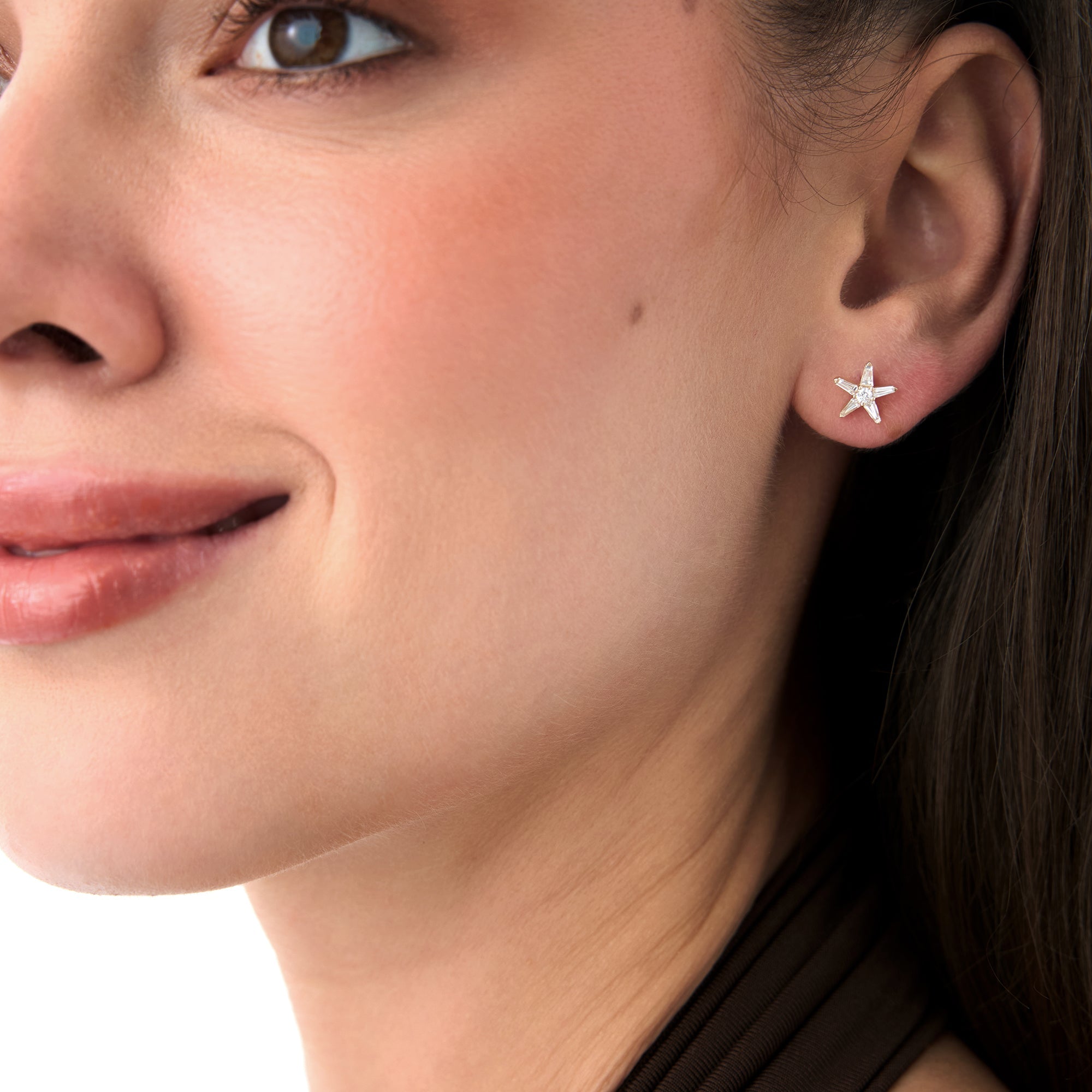 OBFJ0658 - 14k Baguette Diamond Star Earrings 3