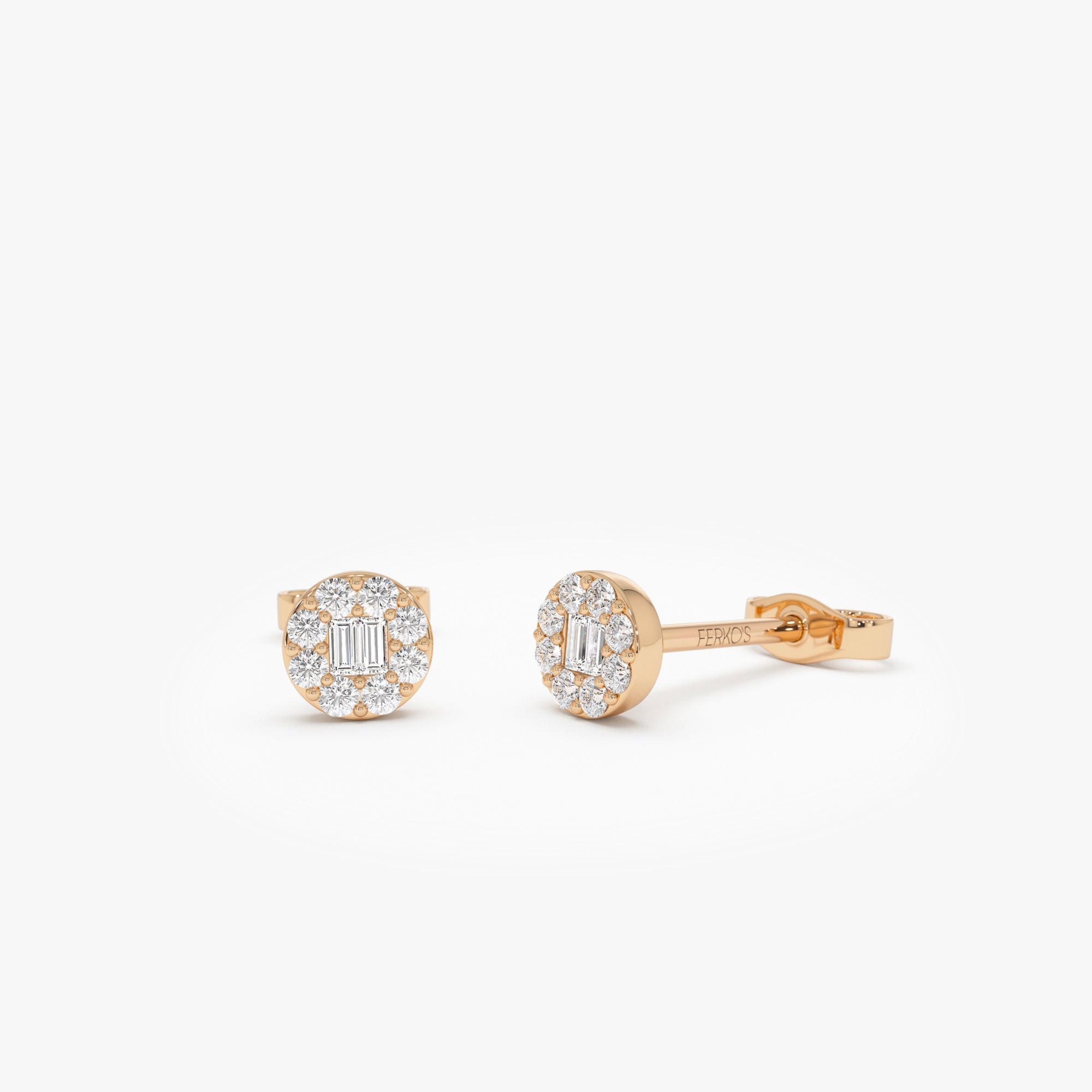 OBFJ0657 - 14k Baguette Diamond Halo Earrings 5