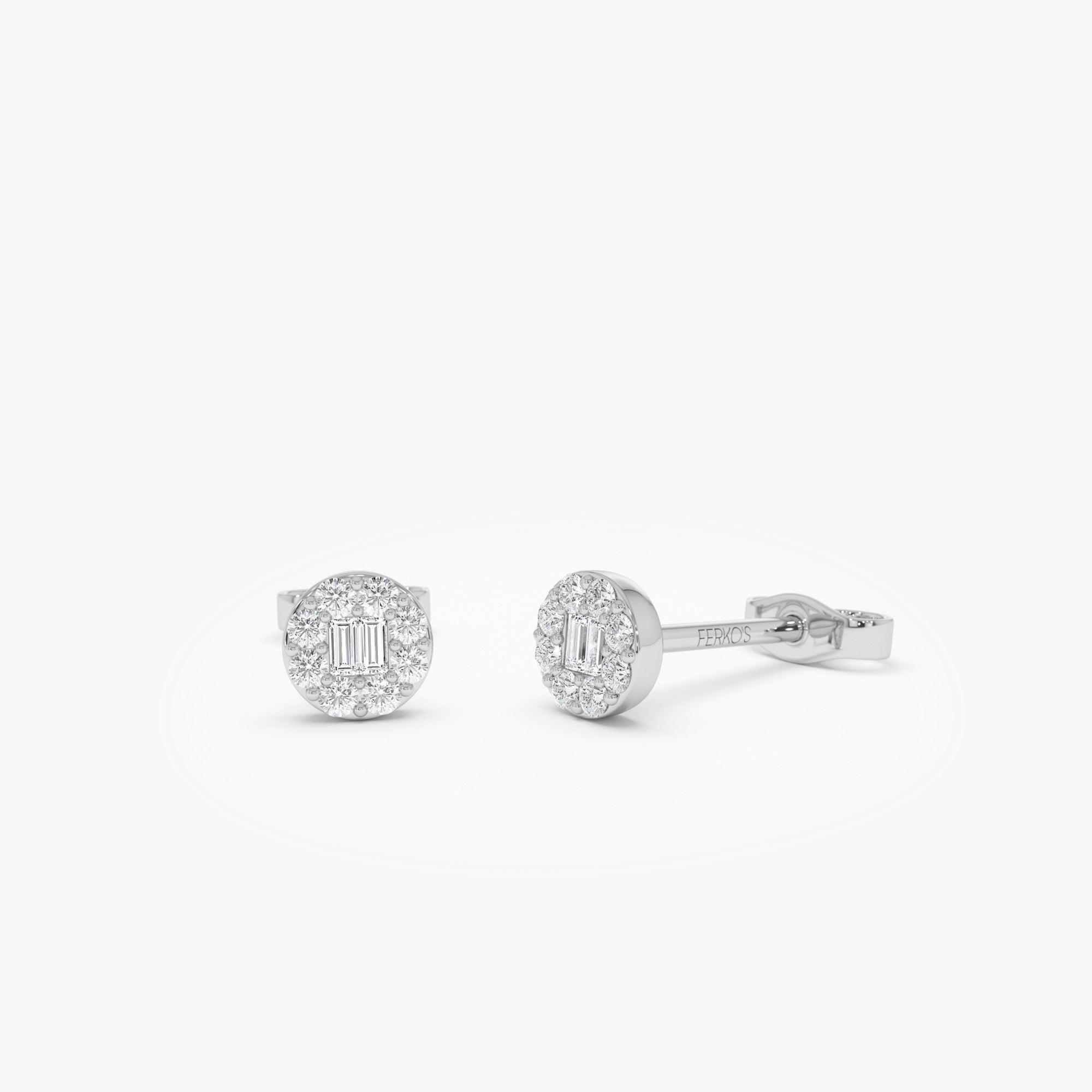OBFJ0657 - 14k Baguette Diamond Halo Earrings 6