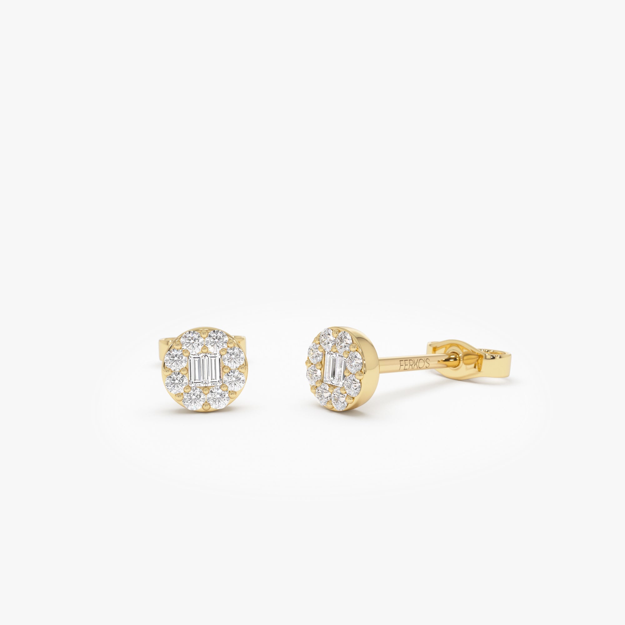OBFJ0657 - 14k Baguette Diamond Halo Earrings 1