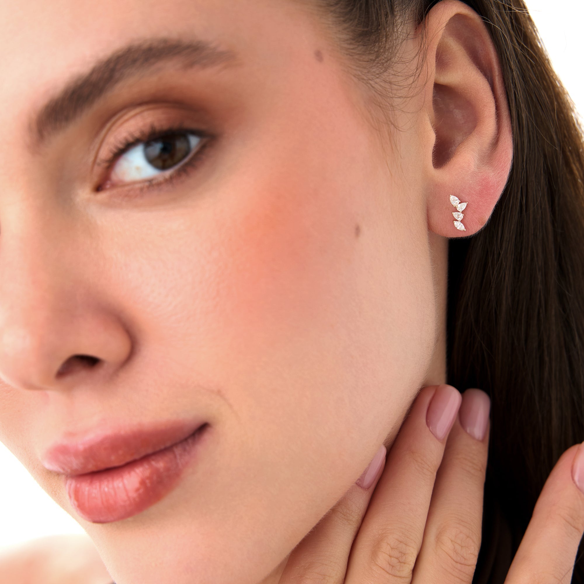 OBFJ0655 - 14k Diamond Vine Stud Earrings 2