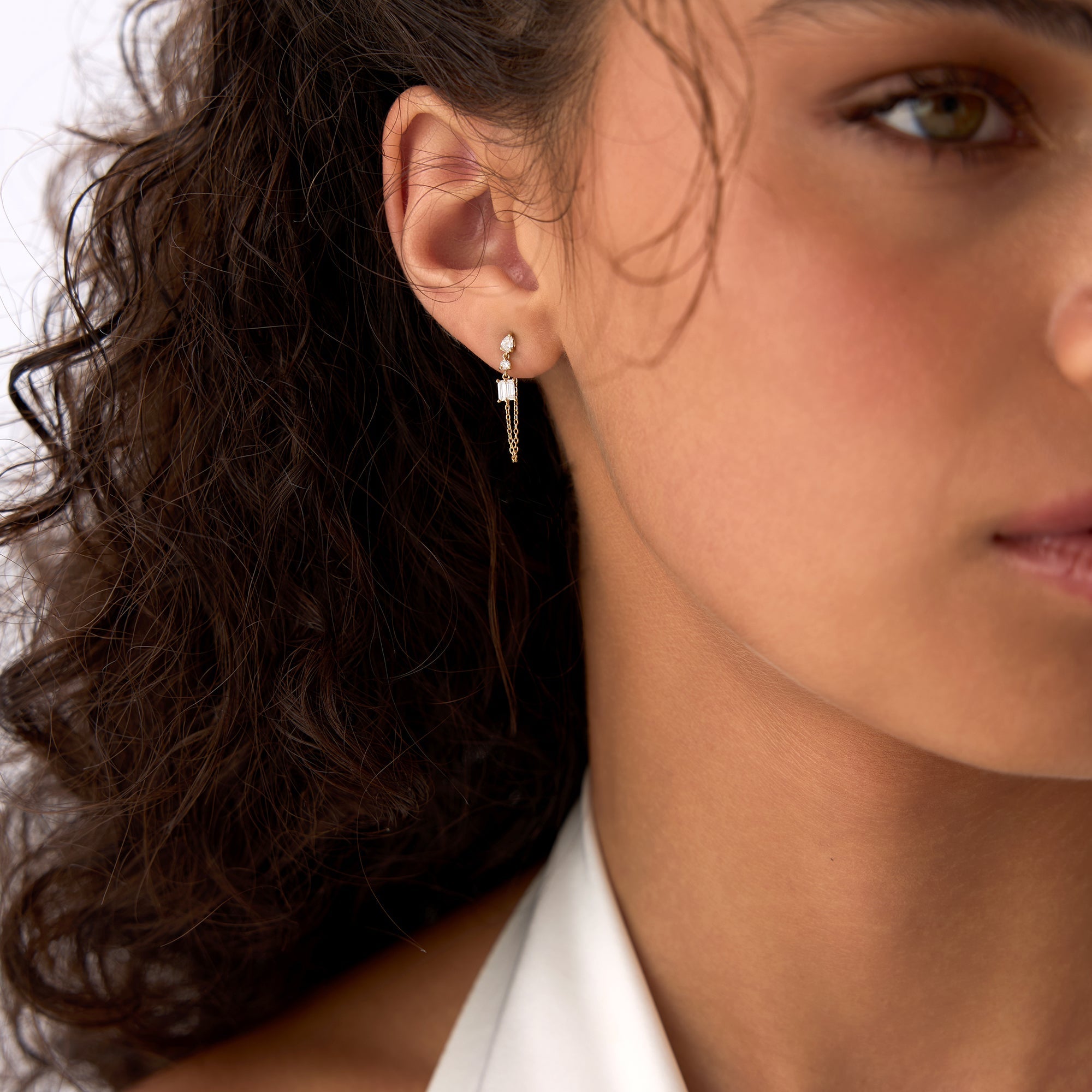 OBFJ0654 - 14k Mixed Diamond Chain Dangle Earrings 2